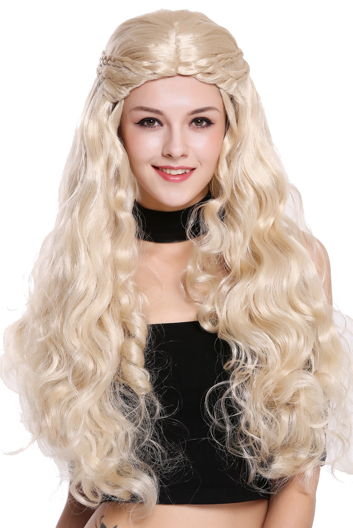 günstige Party Perücke, Perücke Lang Hellblond Geflochten 91323-ZA83, Ansicht 2, WIG ME UP: Ihr Perücken Online Shop geflochtene Party Perücke Lichtblond lange Haare für Damen
