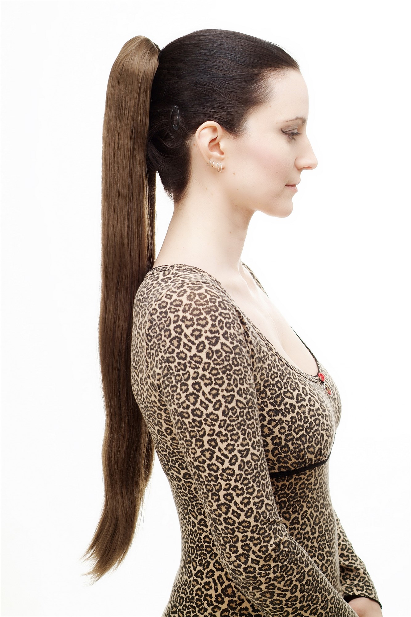 hochwertiges Haarteil Zopf mit Butterfly-Clip sehr lang glatt Mittel-Goldbraun T113-10, Ansicht 4, WIG ME UP: Ihr Perücken Online Shop glattes Zopf-Haarteil Braun 70 cm lang