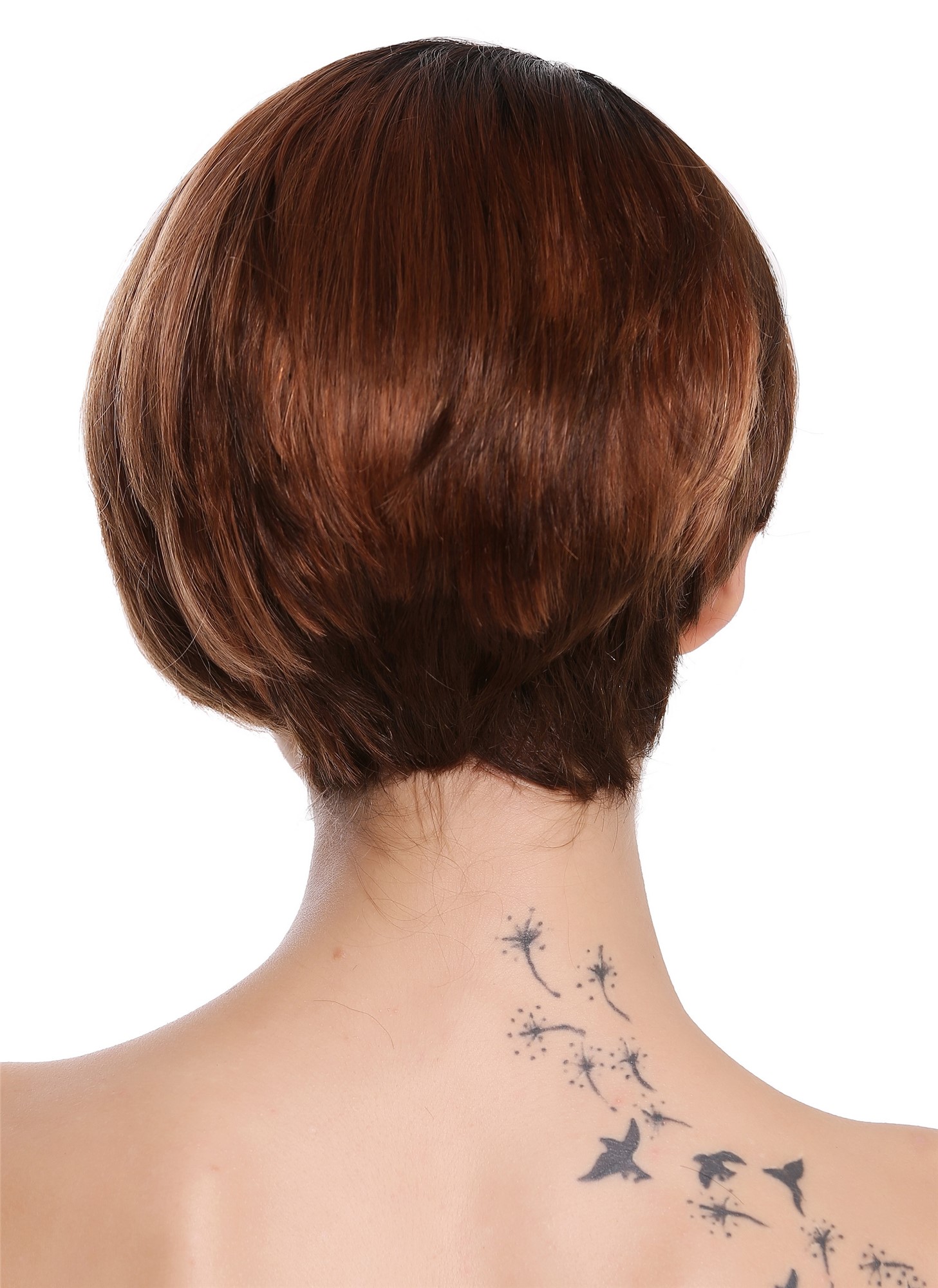 hochwertige Qualitätsperücken, Echthaar Perücke Scheitel kurz Schwarz Rot Gesträhnt RGH-5334-HH-OP1B/430, Ansicht 4, WIG ME UP: Ihr Perücken Online Shop glatte Tressen-Perücke 100% Echthaar Samtschwarz-Kuferrot-Mix kurze Haare für Damen