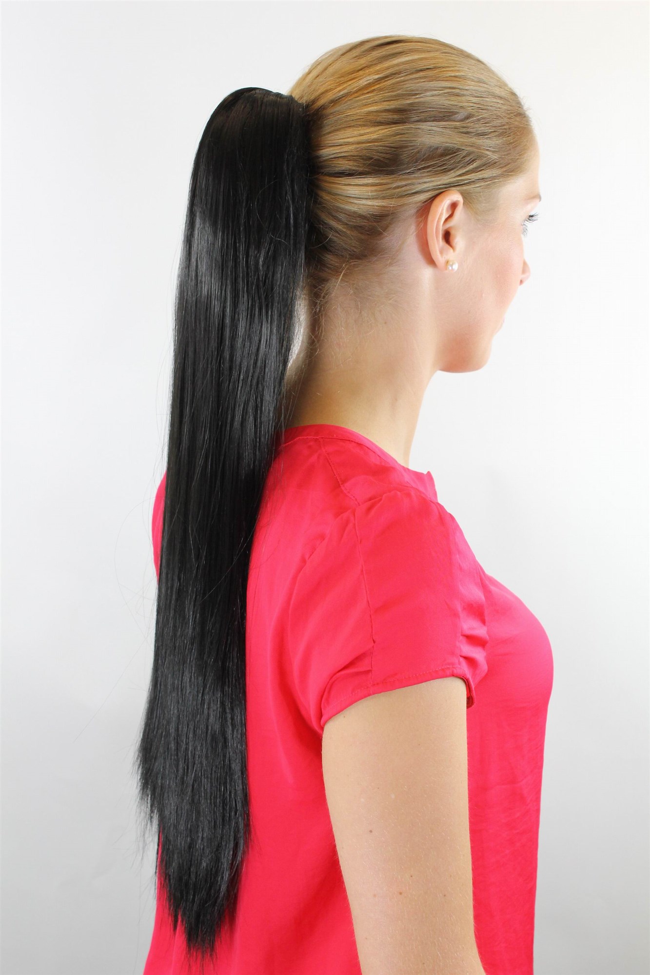 hochwertiges Haarteil Schwarz glatte sehr lange Haare mit Butterfly-Clip XF-6464-2, Ansicht 2, WIG ME UP: Ihr Perücken Online Shop glattes Zopf-Haarteil Schwarzbraun 65 cm lang