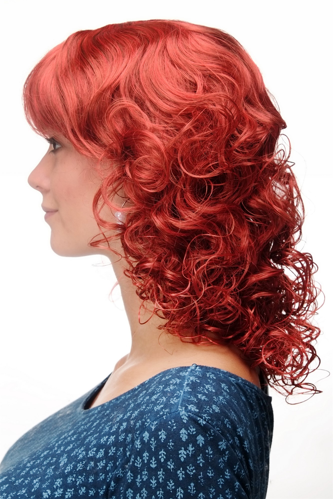 Incredibly Cute Lady  Wig Romantic Curls fringe parted shoulder length bright fiery red mix, view 2, WIG ME UP: Your Perücken Online Shop Quality Wigs, Ladies, Red, curled, shoulder-length
