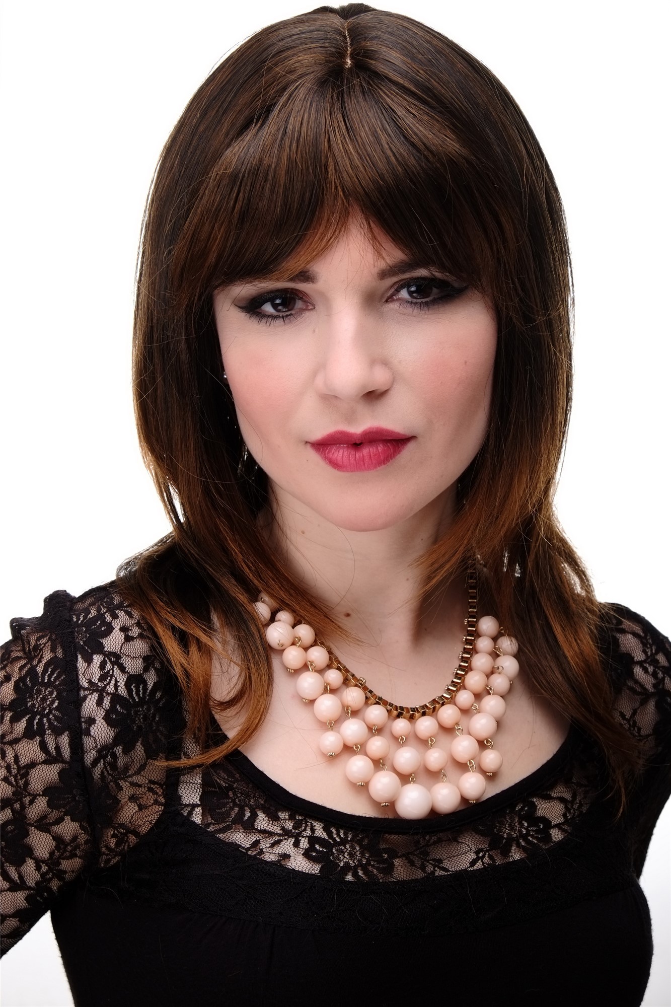 Lady wig medium length fringe parted to side straight layered chestnut mix 3003, view 5, WIG ME UP: Your Perücken Online Shop Quality Wigs, Ladies, black-brown-copper-brown mix, straight, long