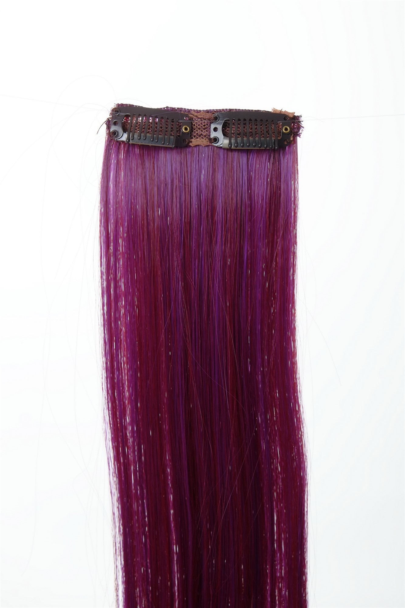 YZF-P2S18P-T2315TT3533 1 x Two Clip Clip-In extension strand highlight straight micro clip, 3,5 inch wide, 18 inches long purple neon violet mix, view 3, WIG ME UP: Your Perücken Online Shop Extensions, eggplant red-neon violet mix, straight, shoulder-length
