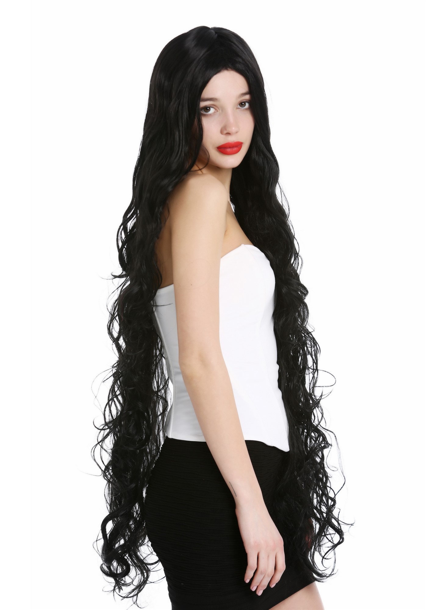 Lady wig extremely long wavy to slightly curled curls middle parting black VK-40, view 2, WIG ME UP: Your Perücken Online Shop Quality Wigs, Ladies, velvet black, wavy, very long