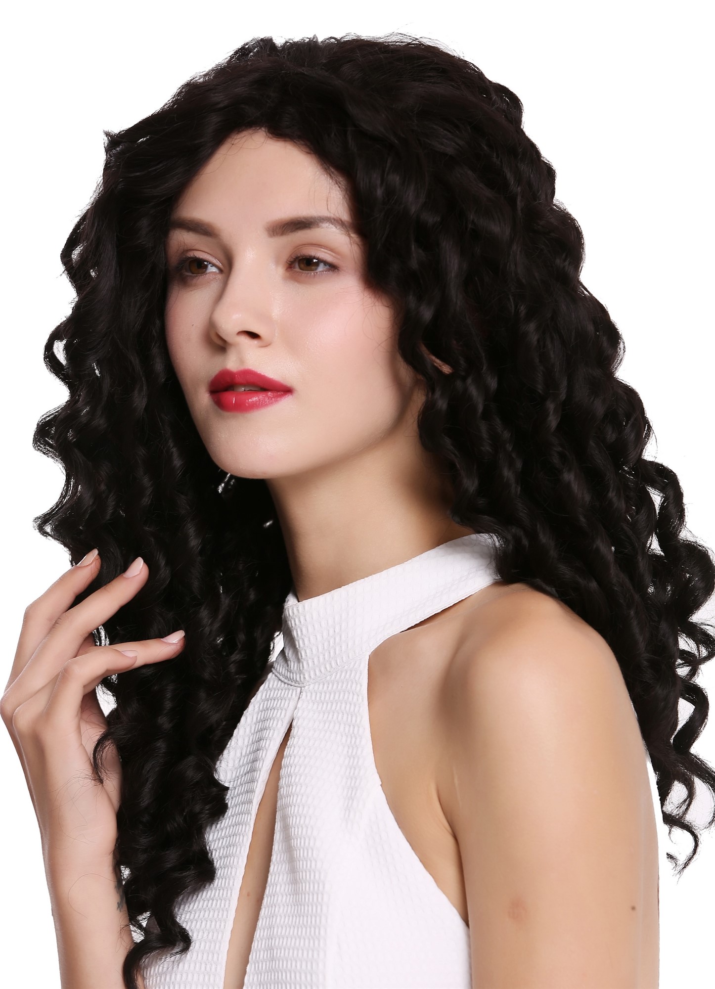 Lady wig lace front very long corkscrew curls ringlets curly black LS-016-LF, view 3, WIG ME UP: Your Perücken Online Shop Quality Wigs, Ladies, Black, curled, long
