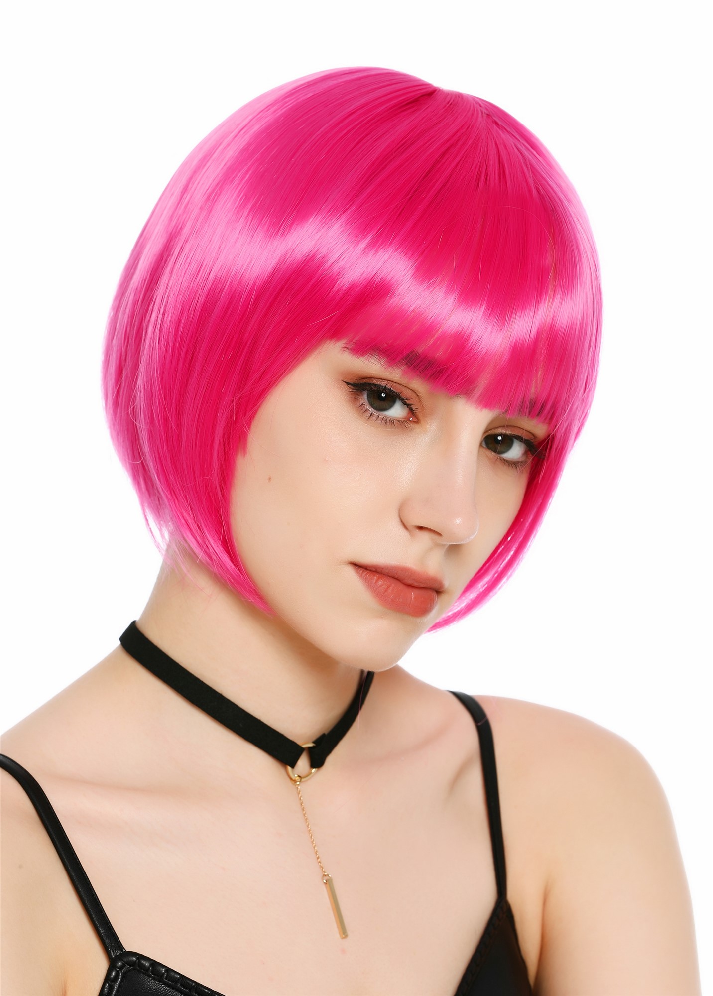 Damenperücke kurz Bob Pony glatt leuchtendes Pink Rosa SZL0751-DHT8D