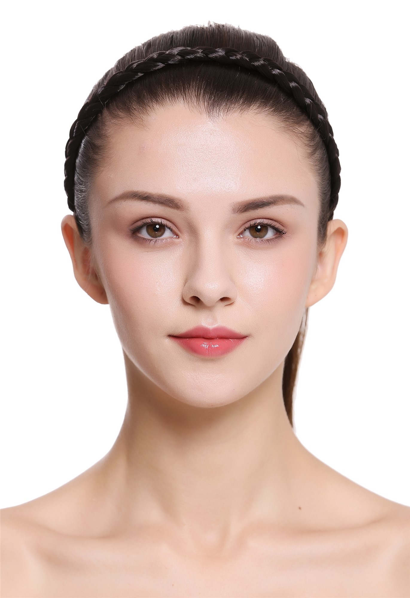 Schmales Haarband geflochten Breite: 1 cm Dunkelbraun CXT-008-003, Ansicht 2, WIG ME UP: Ihr Perücken Online Shop Haarreifen geflochten Dunkelbraun 42 cm