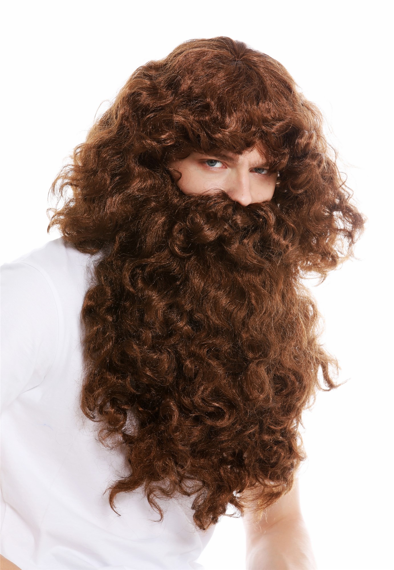 Wig & Beard set Deluxe Saint Nicholas prophet hermit magician brown 46-A+B, view 3, WIG ME UP: Your Perücken Online Shop Party Wig, Men, medium brown, curled, long
