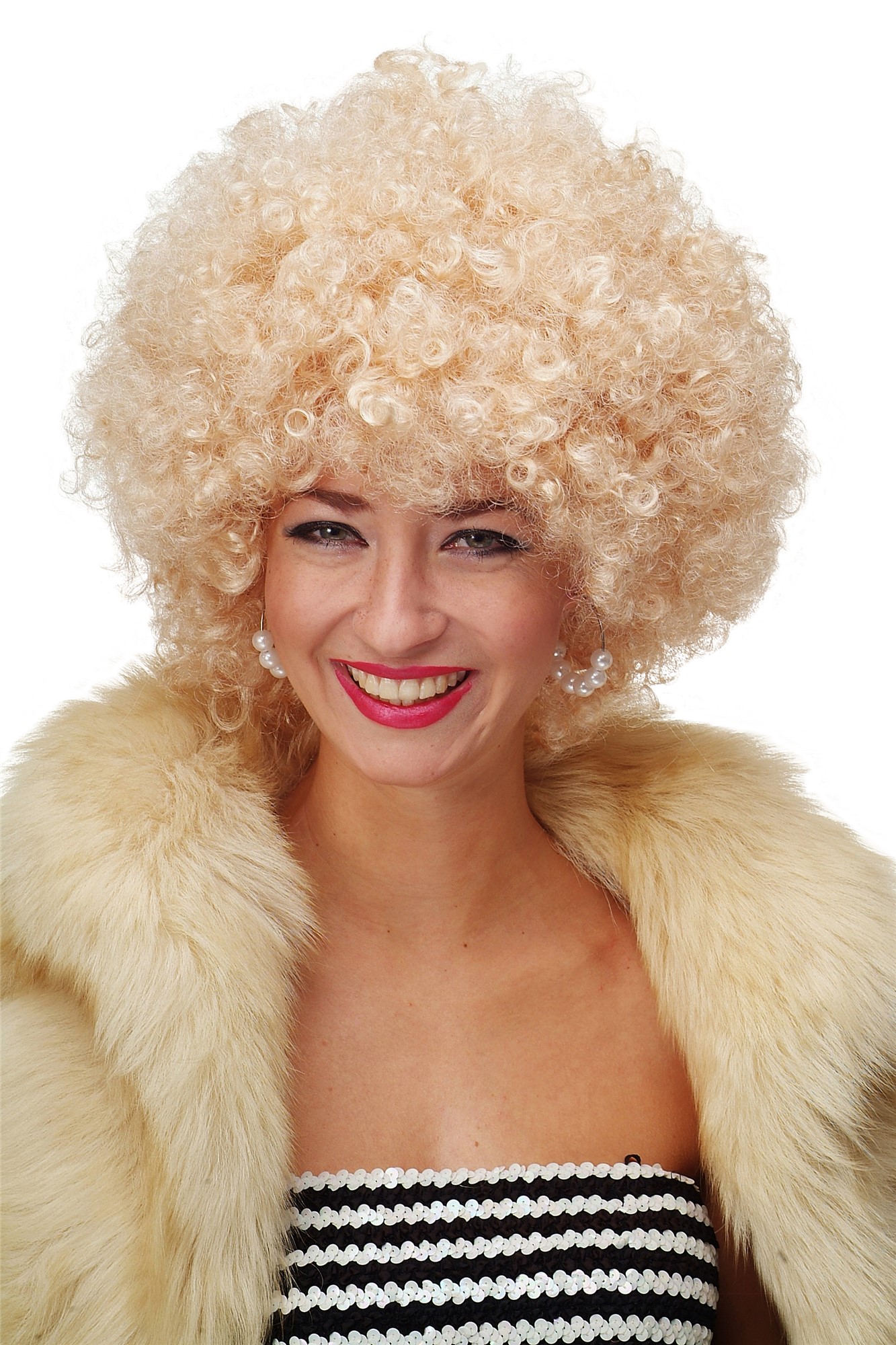 Party/Fancy Dress/Halloween WIG gigantic super volume BRIGHT BLOND disco AFRO funky huge HAIR!, front view, WIG ME UP: Your Perücken Online Shop Party Wig, Ladies, light blonde, curled, short