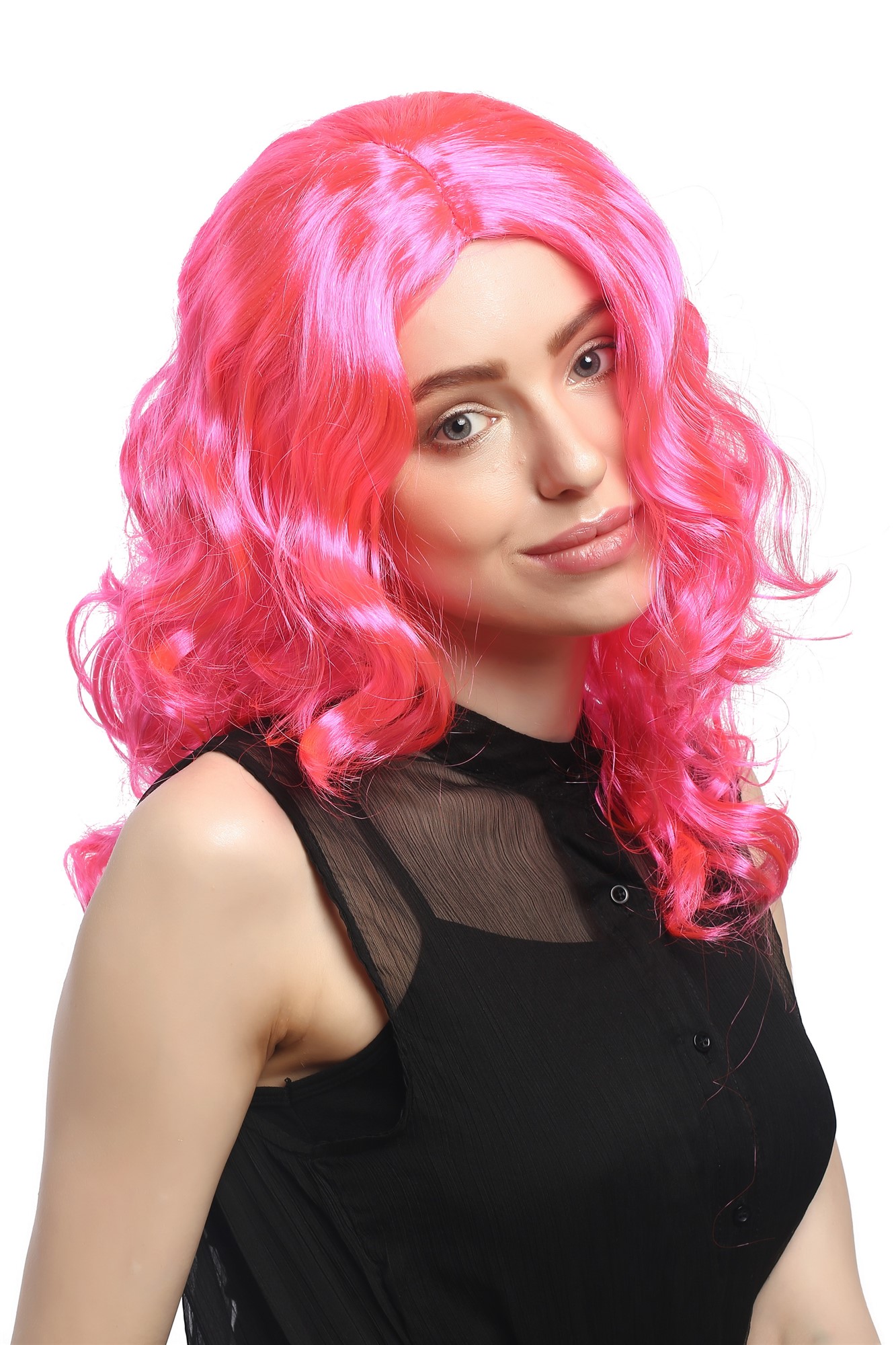 Lady Party Wig Halloween Fancy Dress long very voluminous curly curls middle-parting pink 20", view 4, WIG ME UP: Your Perücken Online Shop Party Wig, Ladies, Pink, curled, long