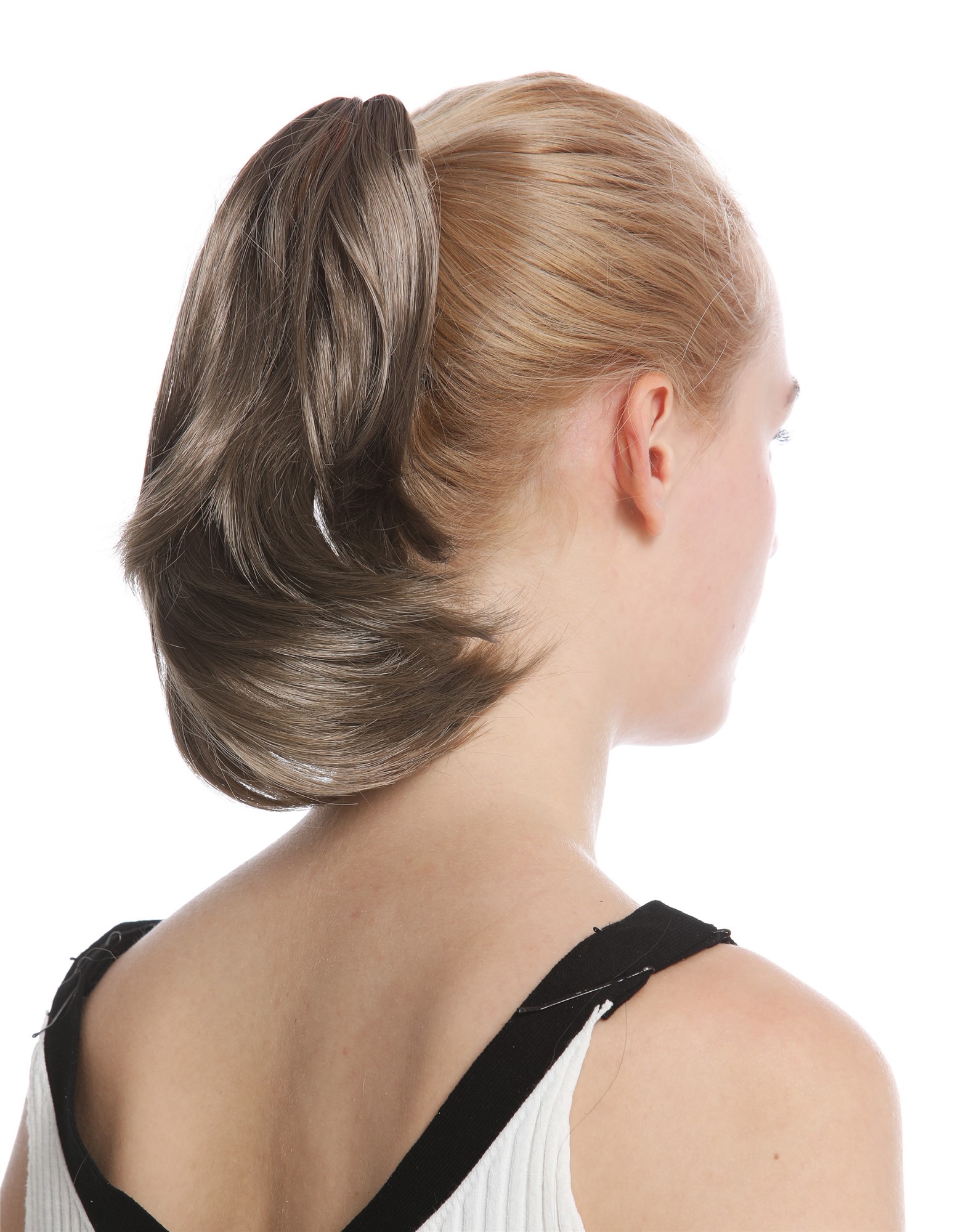 Ponytail Hairpiece Extensions short wavy golden brown 10" 506-V-18, front view, WIG ME UP: Your Perücken Online Shop Ponytails, dark golden brown, curled, short