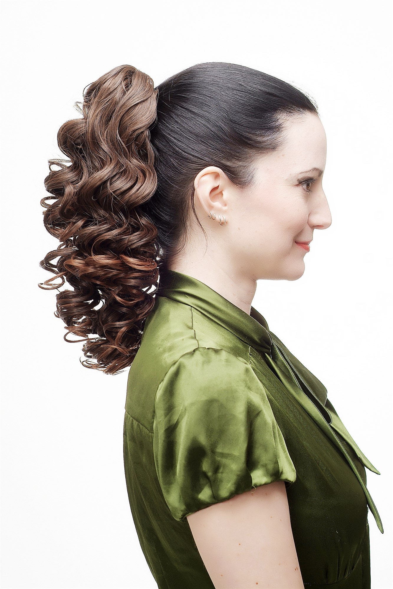 Hairpiece Ponytail with Claw Clamp/Clip full & voluminous wavy water wave to curly ends brown mix, view 2, WIG ME UP: Your Perücken Online Shop Ponytails, Brown, curled, shoulder-length