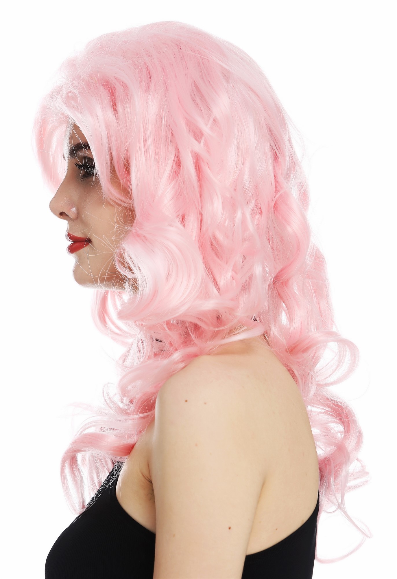 hochwertige Qualitätsperücken, Perücke Diva 80er Wellig helles Rosa WL-3010-T2333, Ansicht 3, WIG ME UP: Ihr Perücken Online Shop lockige Tressen-Perücke Hellrosa schulterlange Haare für Damen