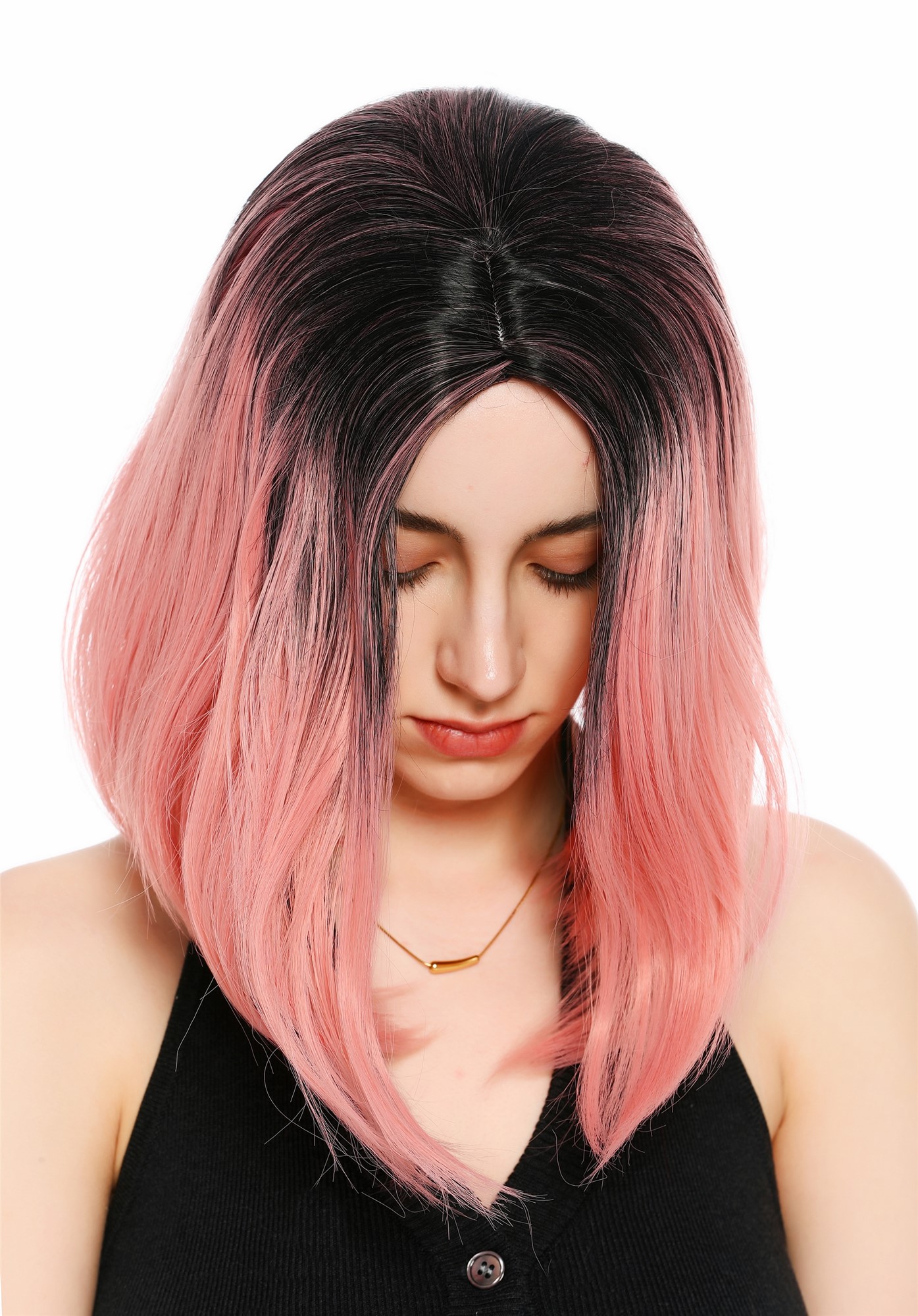 Perücke Damen Mittelscheitel schulterlang glatt Ombre Schwarz Rosa Pink GFW3977-1TT2312