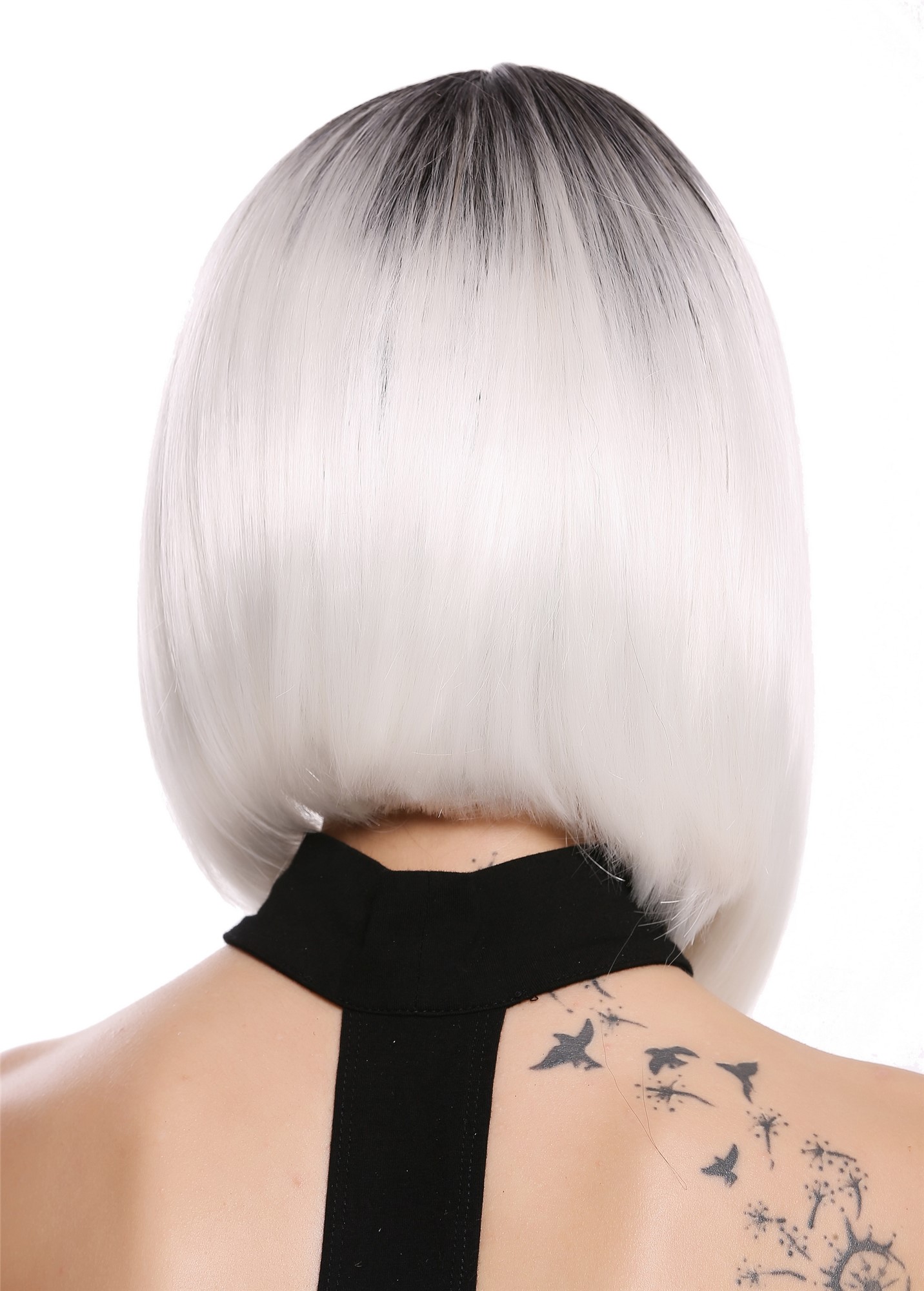 Lady wig Bob Longbob short sleek straight fringe bangs ombre black white DW2140Q, view 4, WIG ME UP: Your Perücken Online Shop Quality Wigs, Ladies, deep black and flower white mix, straight, short