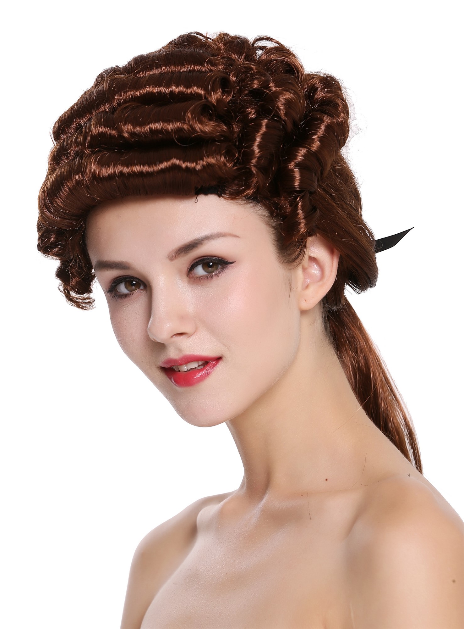 günstige Party Perücke, Barocke Herren Perücke Edelmann Dichter Zopf Mahagoni DH1126-P33, Ansicht 2, WIG ME UP: Ihr Perücken Online Shop lockige Party Perücke Braun schulterlange Haare für Herren