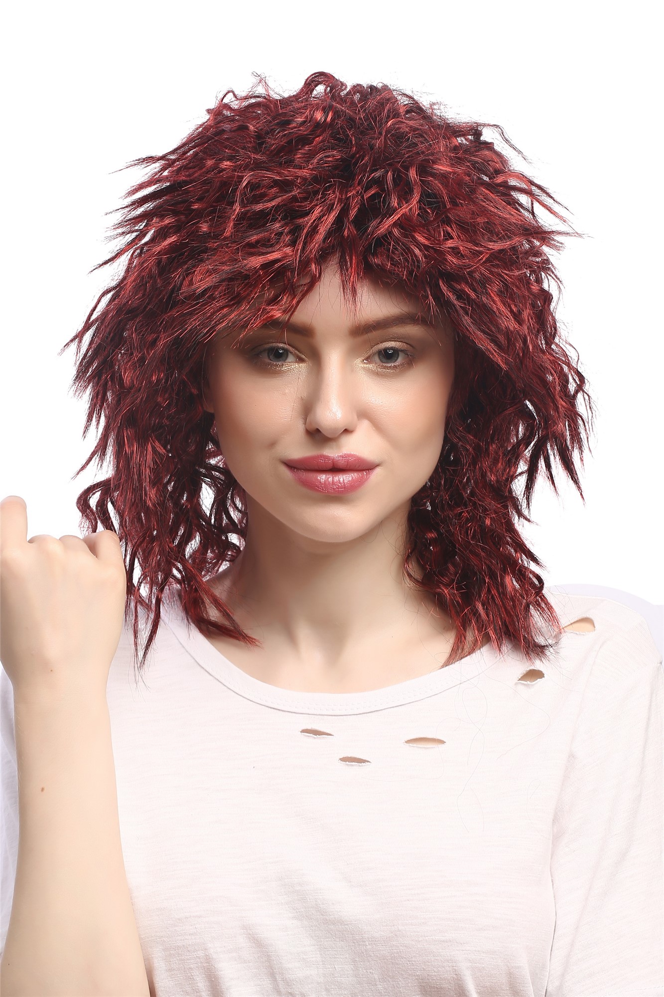 Lady Men Party Wig Fancy Dress kinky wild hair black brown strands Afro Caribbean look devil demon, view 3, WIG ME UP: Your Perücken Online Shop Party Wig, Ladies, Red, curled, shoulder-length