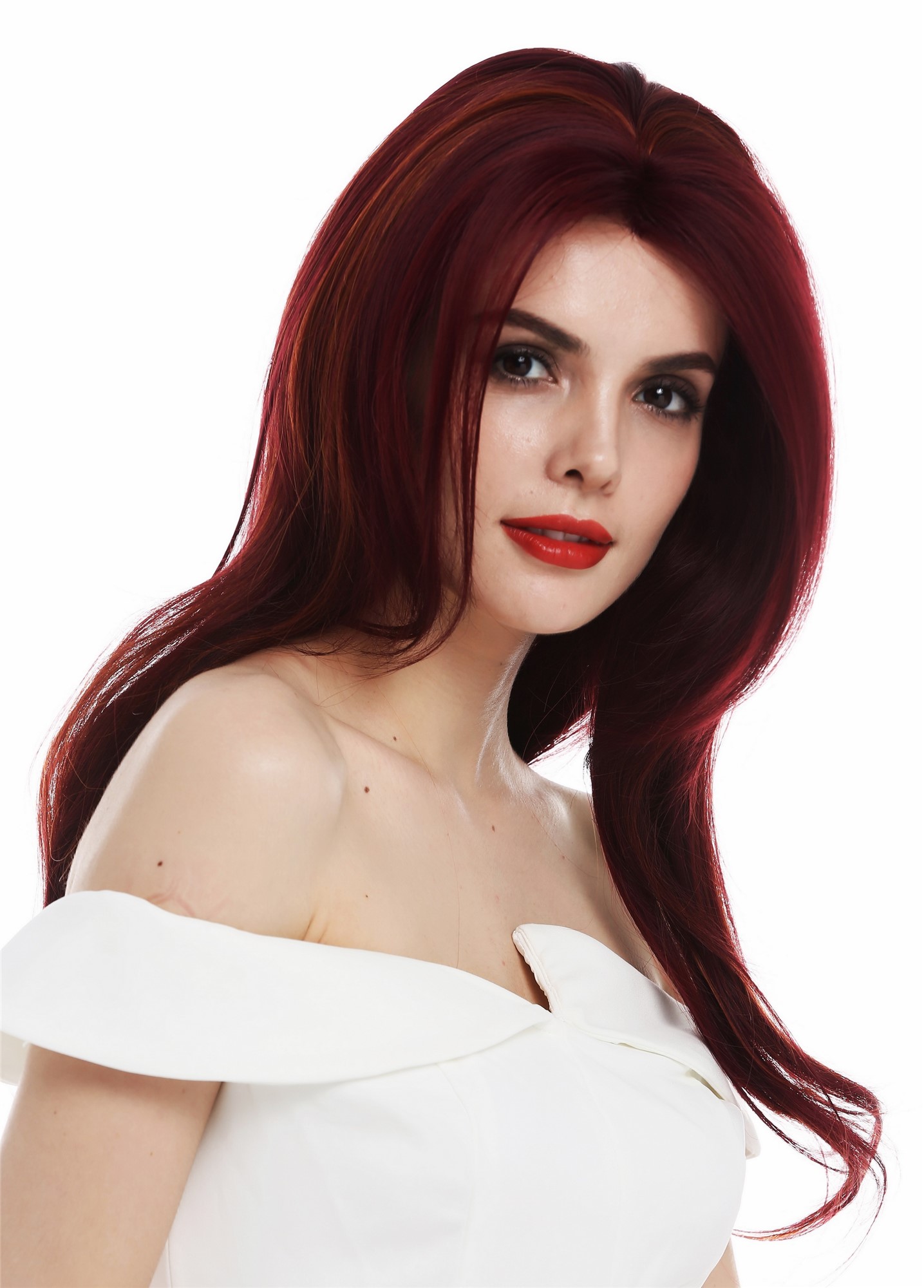 Lady wig lace front long sleek layered Bordeaux copper orange red mix TYM-922-LF, view 3, WIG ME UP: Your Perücken Online Shop Quality Wigs, Ladies, red mix, wavy, long