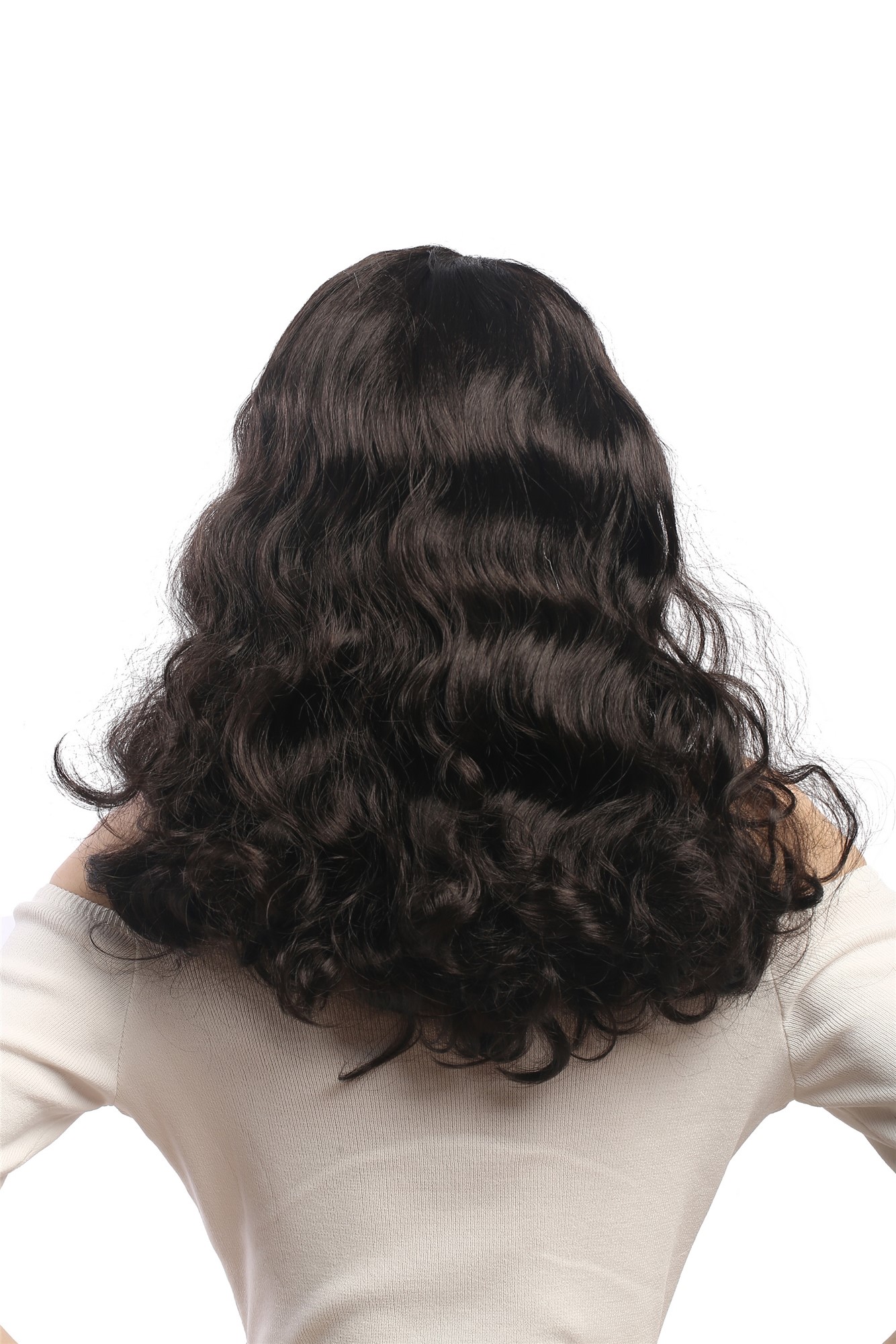 günstige Party Perücke, Perücke Wellig Braun Pony 50er 90942-ZA1, Ansicht 3, WIG ME UP: Ihr Perücken Online Shop wellige Party Perücke Braun schulterlange Haare für Damen