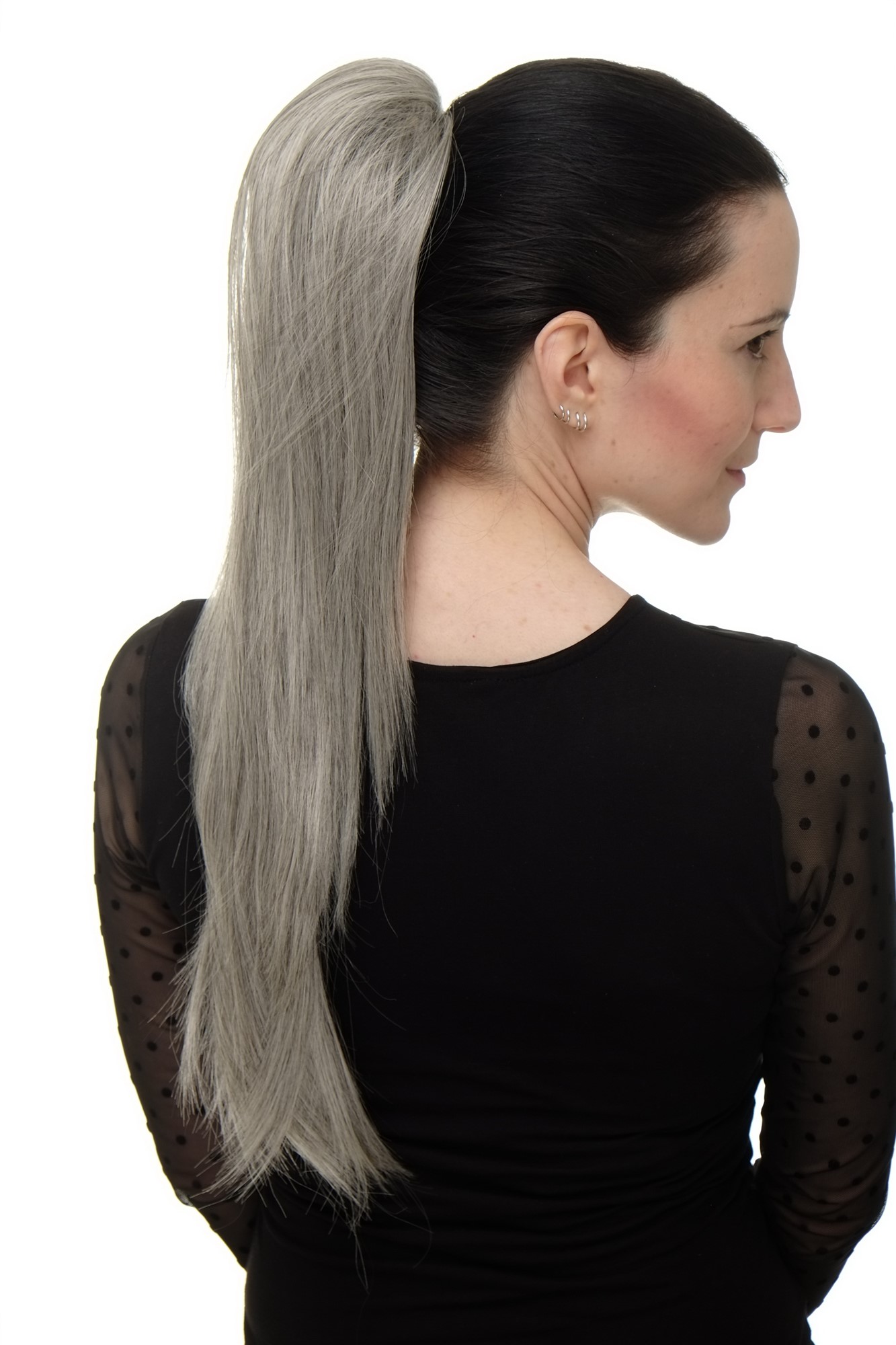 Ponytail clamp combs string straight voluminous very long silver gray grey WK06, view 5, WIG ME UP: Your Perücken Online Shop Ponytails, gray-black mix, straight, long