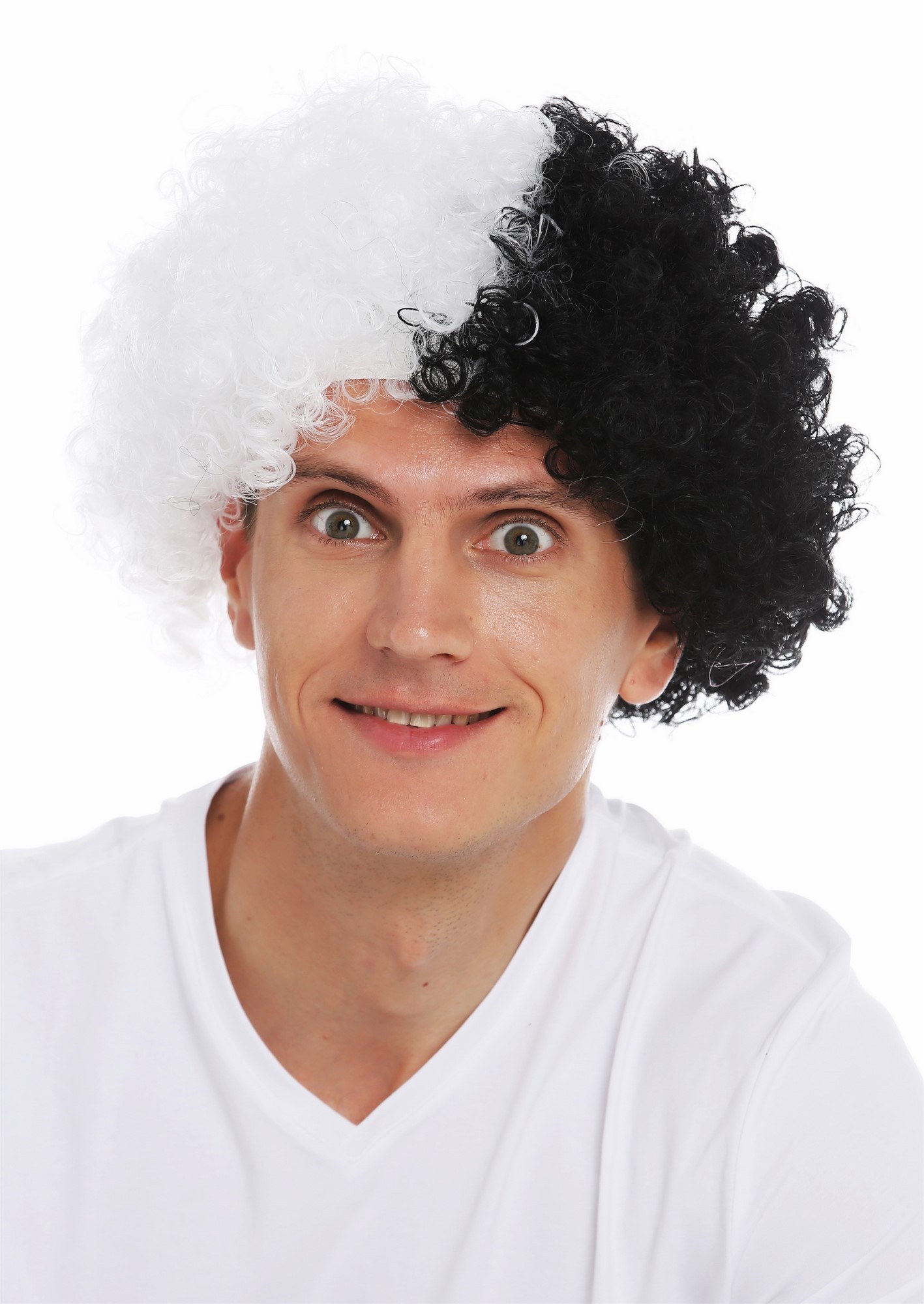 Fan wig carnival afro half and half black white volume men women MMAM-15M, view 2, WIG ME UP: Your Perücken Online Shop Party Wig, Unisex, white-black mix, curled, short