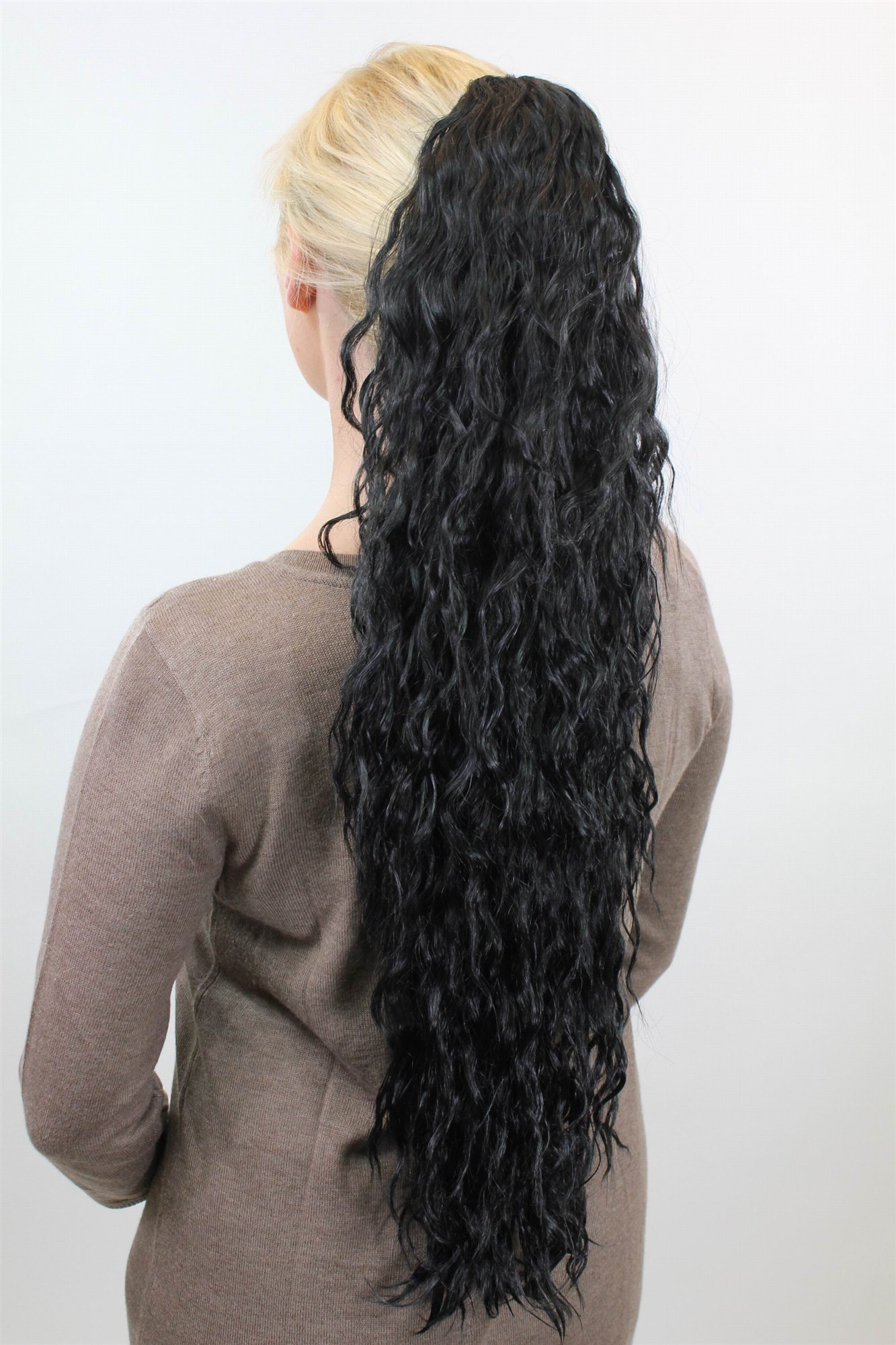 hochwertiger Mega Zopf superlang voluminös schwarz N838-1, Ansicht 2, WIG ME UP: Ihr Perücken Online Shop lockiges Zopf-Haarteil Schwarz 75 cm lang