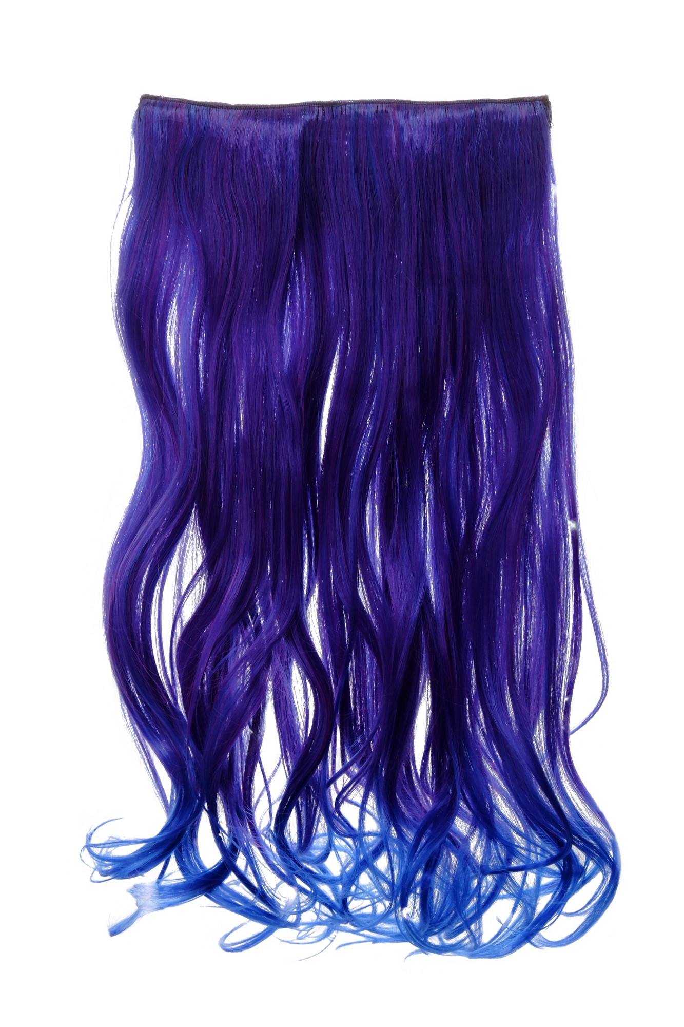 Haarteil Extension breit 5 Clips wellig Neonviolett-Neonblau-Mix YZF-3180-T2420TTF2517, Vorderansicht, WIG ME UP: Ihr Perücken Online Shop wellige Halbperücke Neonviolett-Neonblau-Mix 50 cm lang