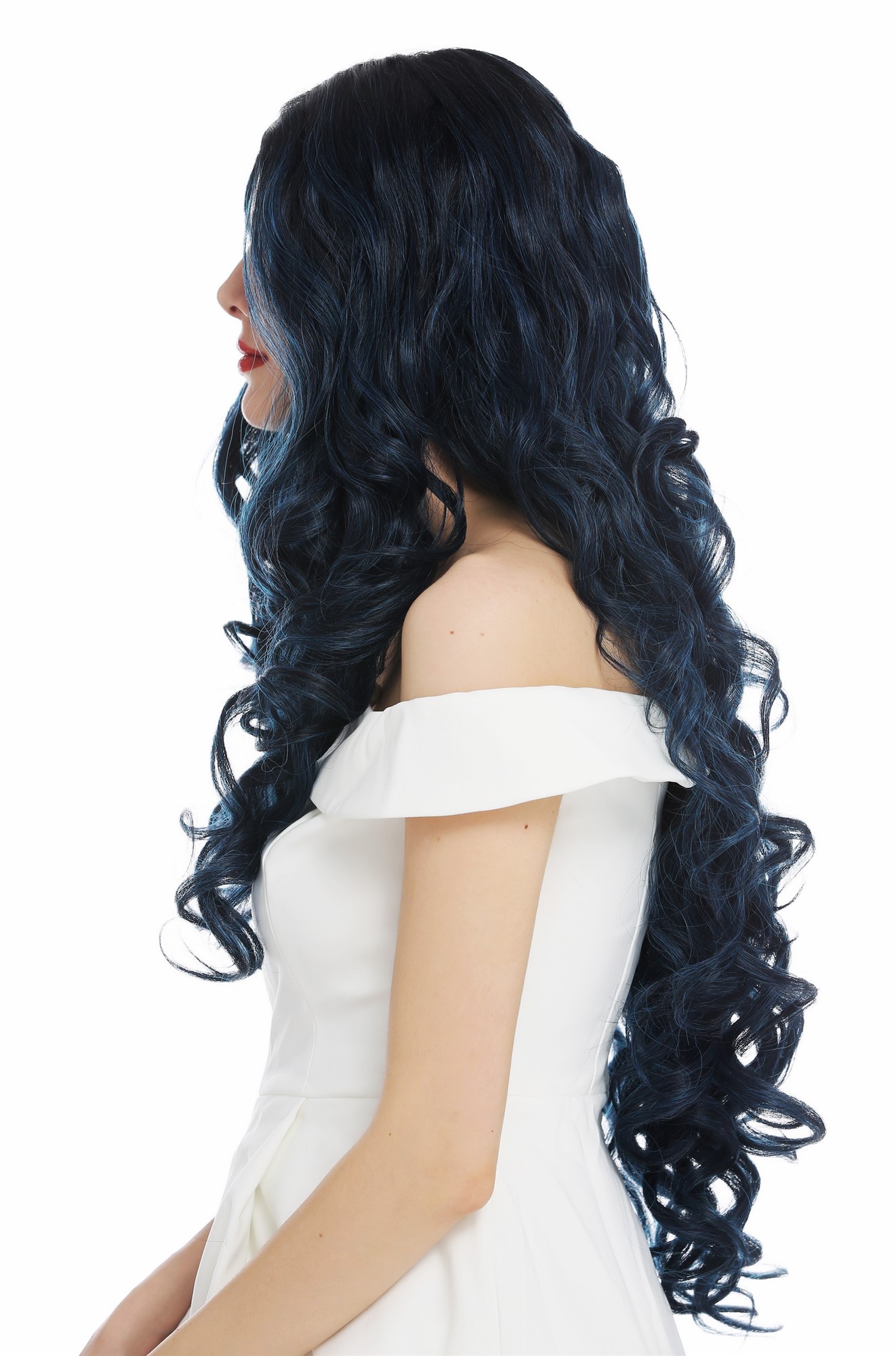 Quality Wigs, Ladies, blue-black mix, curled, very long