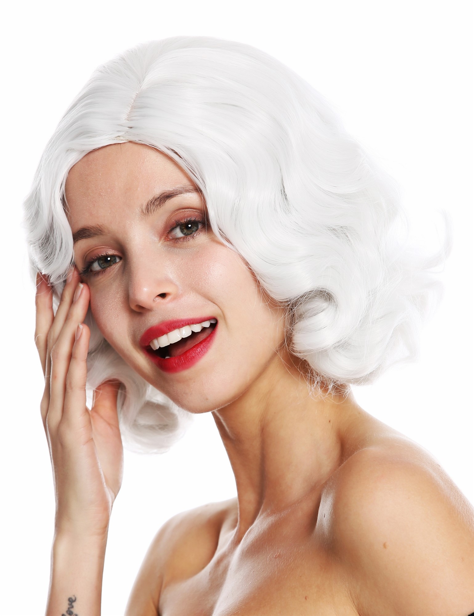 hochwertige Qualitätsperücken, Perücke 20er Mittelscheitel wellig Swing Weiß-Grau GFW1726-001, Ansicht 2, WIG ME UP: Ihr Perücken Online Shop wellige Tressen-Perücke mit Kopfhaut-Imitat Weißgrau kurze Haare für Damen