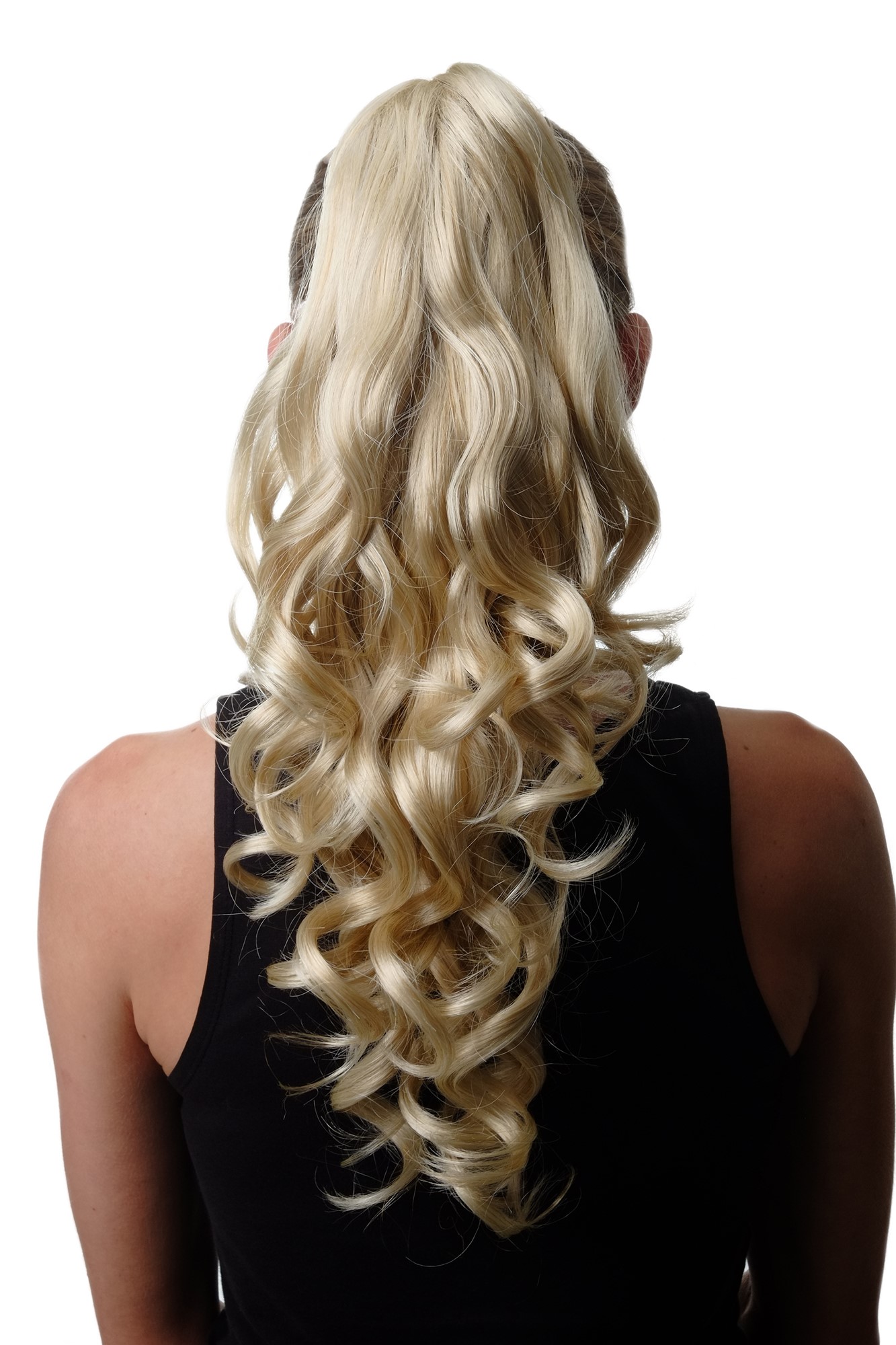 Ponytail Hairpiece extension Butterfly Clamp long wavy blonde platinum mix SA09, front view, WIG ME UP: Your Perücken Online Shop Ponytails, Platinum blonde-light golden blonde mix, curled, long