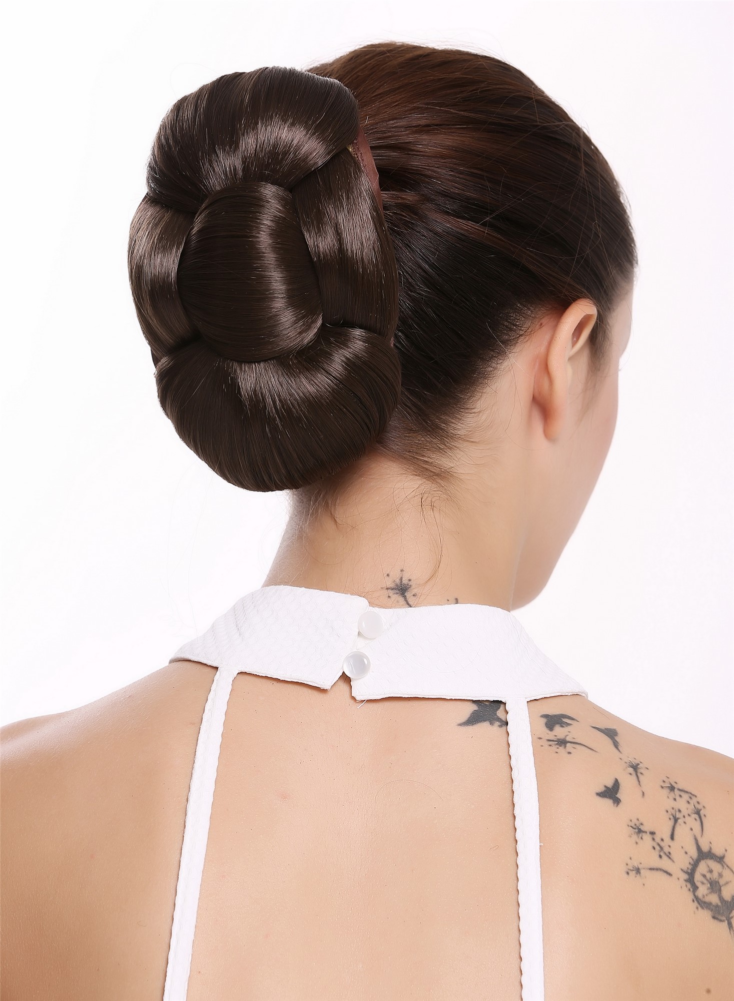 Dutt Haarschleife Haarknoten Schleife Braun O2-8, Ansicht 2, WIG ME UP: Ihr Perücken Online Shop glatter Dutt Haarteil Dunkel-Aschbraun