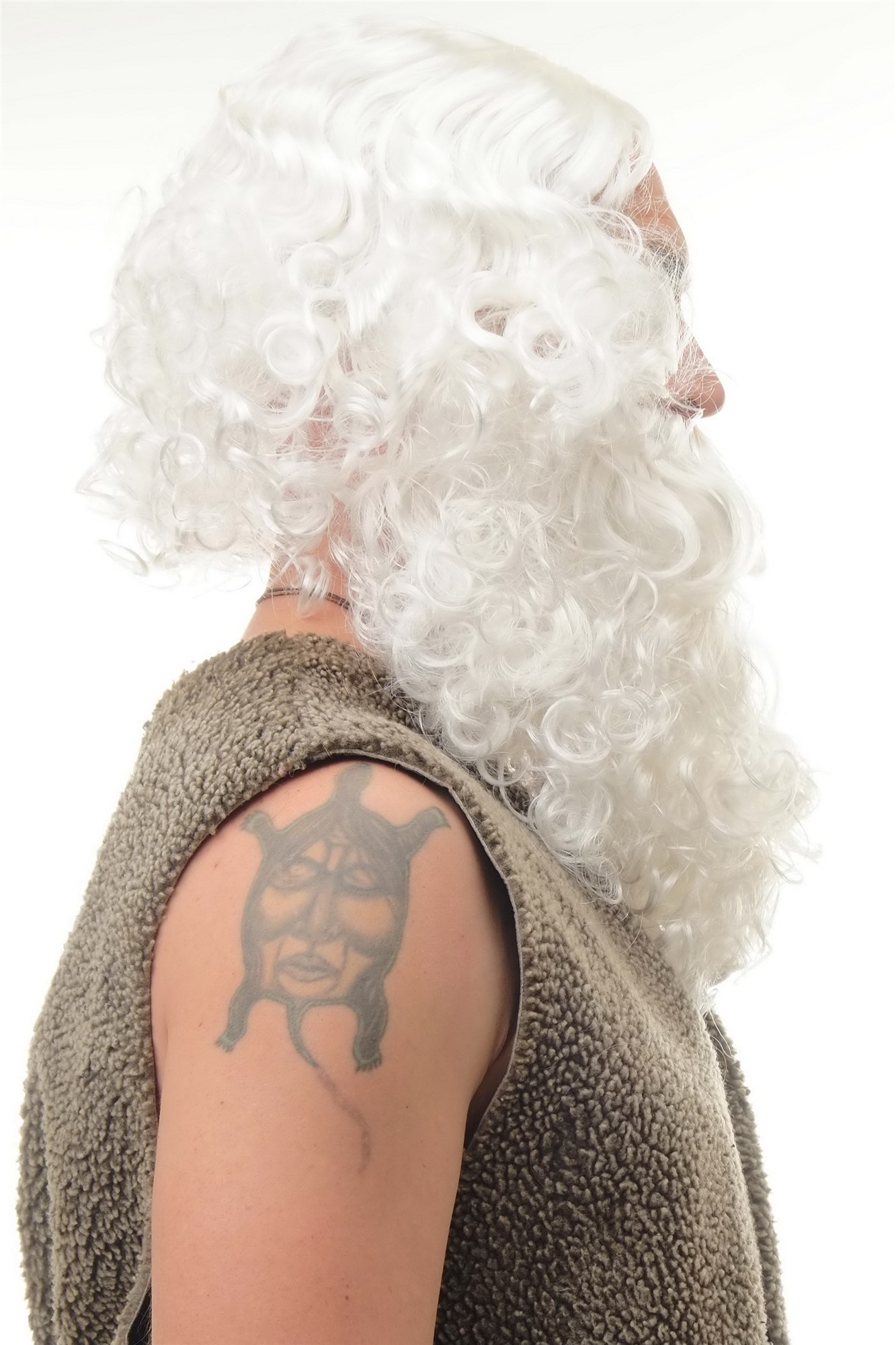 günstige Party Perücke, Perücke & Bart Weihnachtsmann Santa Claus weiß 6095A+B, Ansicht 4, WIG ME UP: Ihr Perücken Online Shop lockige Party Perücke weiß schulterlange Haare Unisex