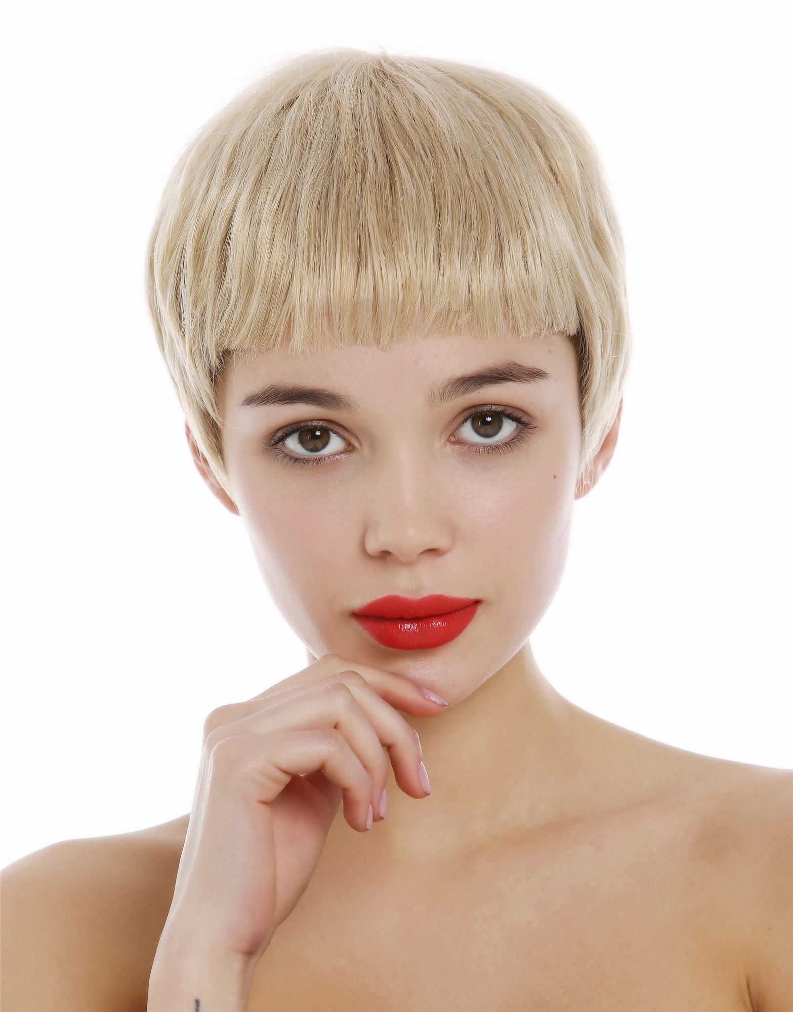 hochwertige Qualitätsperücken, Perücke kurz Pixie Cut Pony Blond Mix gesträhnt SA098-24BT613, Ansicht 2, WIG ME UP: Ihr Perücken Online Shop glatte Tressen-Perücke Hellblond kurze Haare für Damen