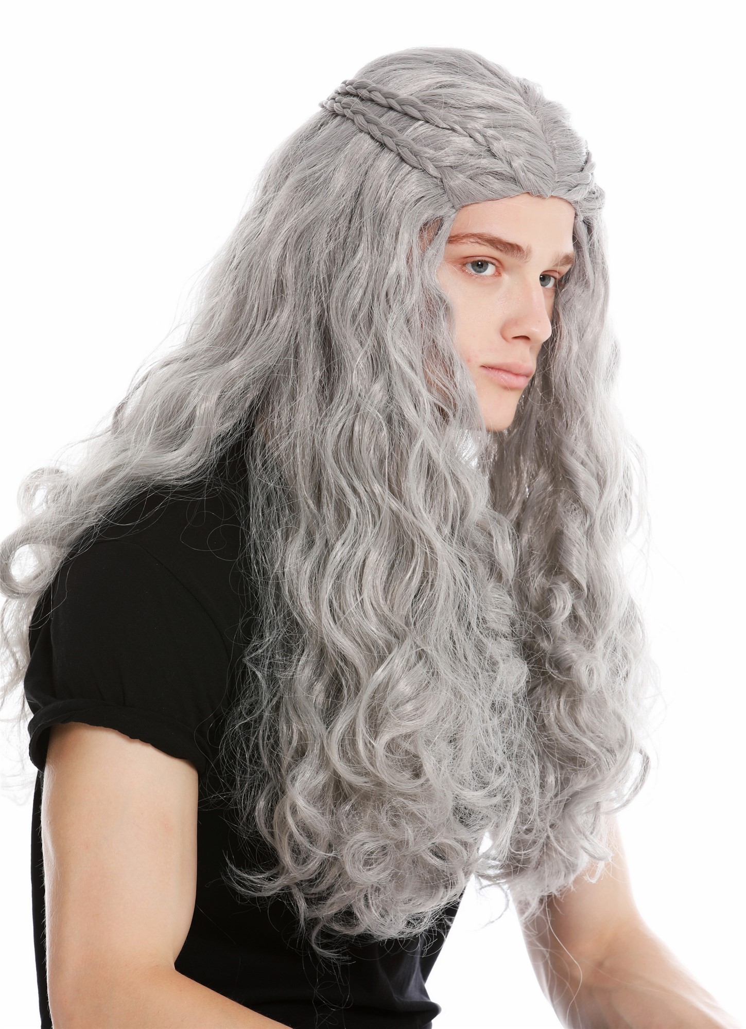 Party Wig, Unisex, matte gray, Braided, long