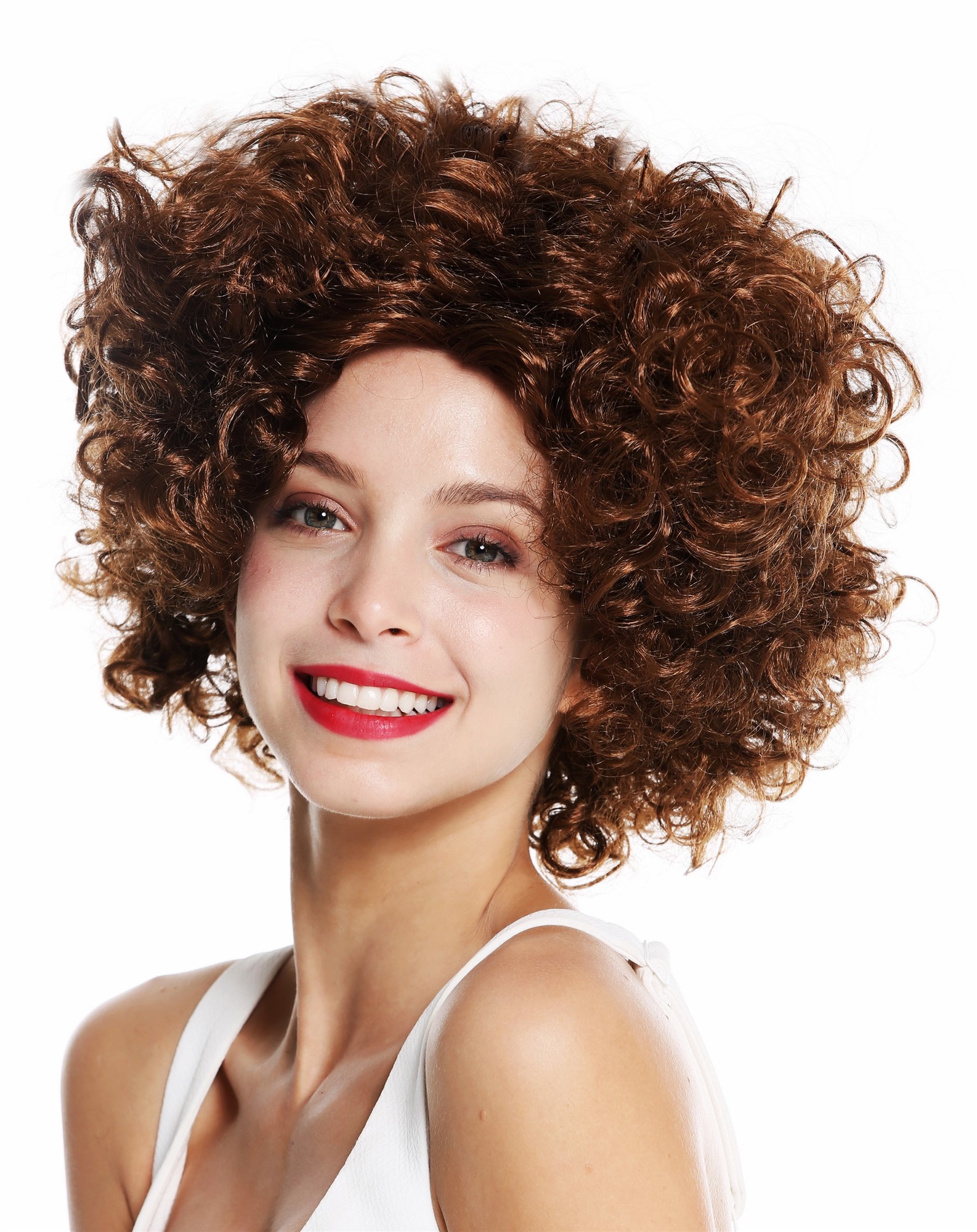 Women's party wig carnival Halloween Diva short curly middle parting brown 1352, view 3, WIG ME UP: Your Perücken Online Shop Party Wig, Unisex, medium brown, curled, short