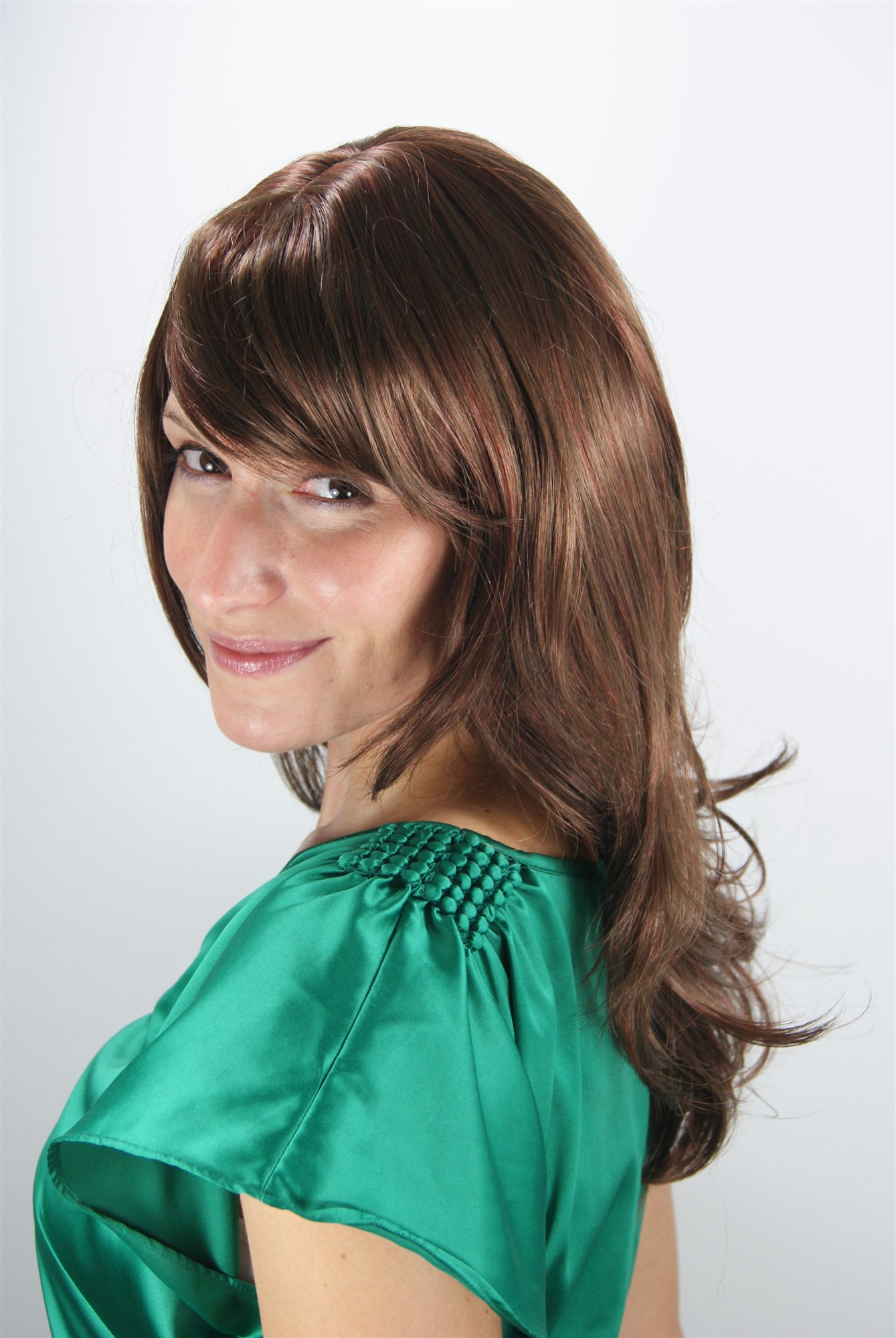 hochwertige Qualitätsperücken, Perücke brünett rote Strähnen gestufte Haare leichter Wetlook 4038-18/350, Ansicht 2, WIG ME UP: Ihr Perücken Online Shop wellige Tressen-Perücke mit Kopfhaut-Imitat Braun lange Haare für Damen