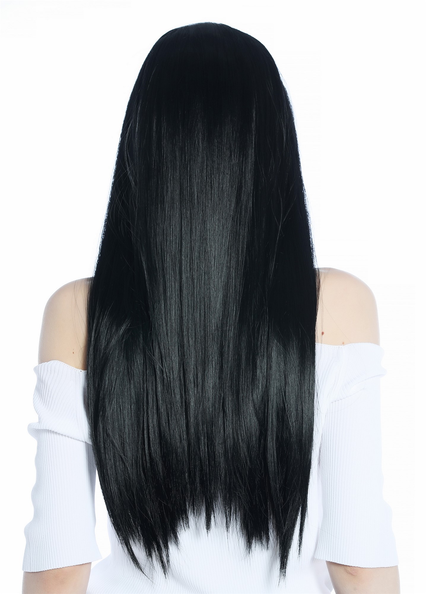 günstige Party Perücke, Perücke lang glatt Mittelscheitel schwarz Gothic CW-049-K1, Ansicht 4, WIG ME UP: Ihr Perücken Online Shop glatte Party Perücke Tiefschwarz lange Haare für Damen