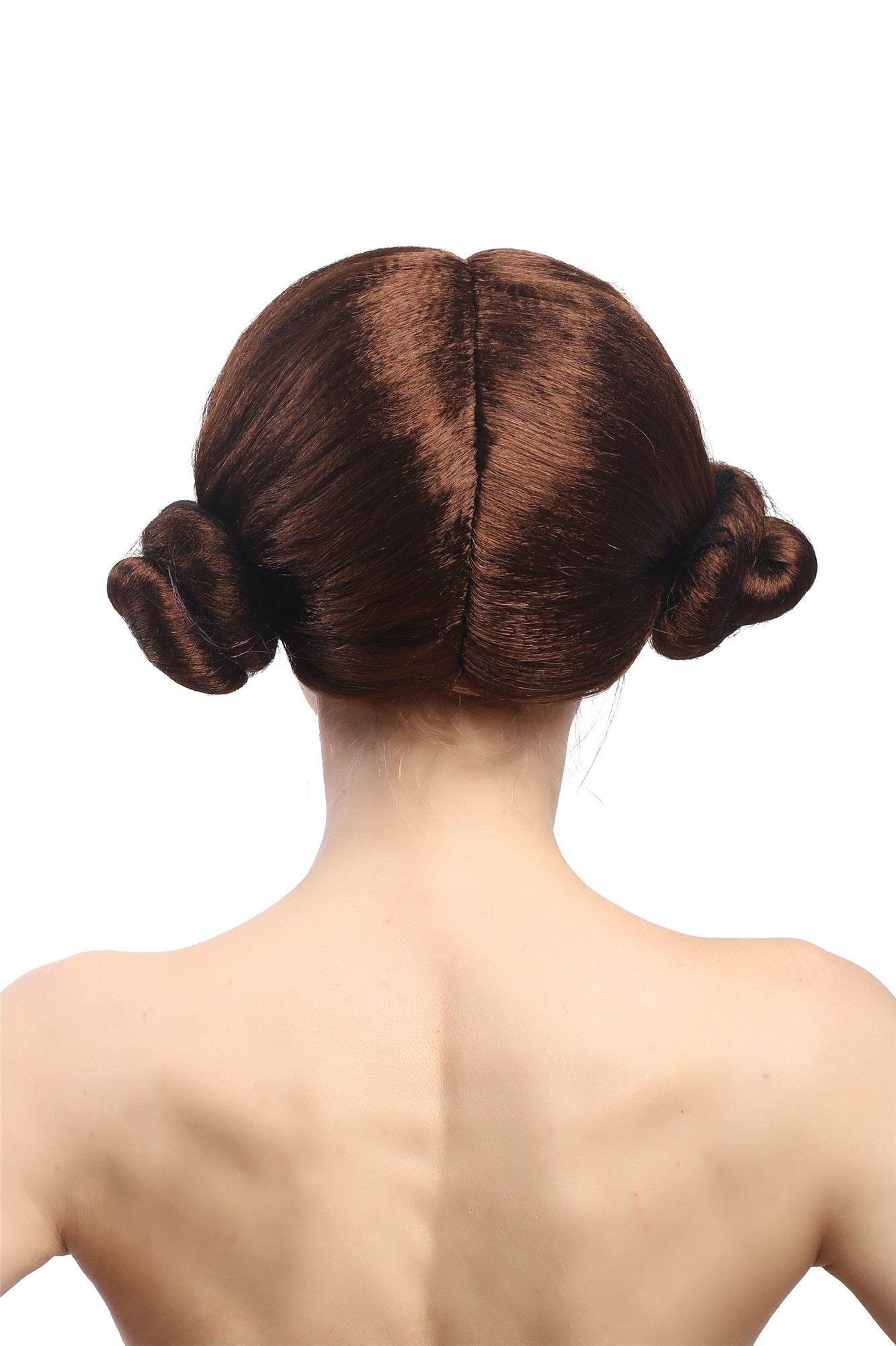 Lady Party Wig Fancy Dress traditional East Europe hairdo 2 hairbuns on side brown, view 3, WIG ME UP: Your Perücken Online Shop Party Wig, Ladies, Brown, straight, short