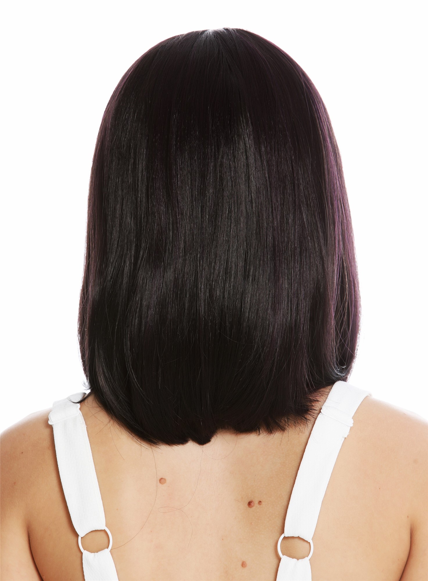 hochwertige Qualitätsperücken, Perücke Longbob schulterlang Pony Dunkelbraun Violett VK-1-3HDEEPVIOL, Ansicht 4, WIG ME UP: Ihr Perücken Online Shop glatte Tressen-Perücke Braun-Lila-Mix schulterlange Haare für Damen