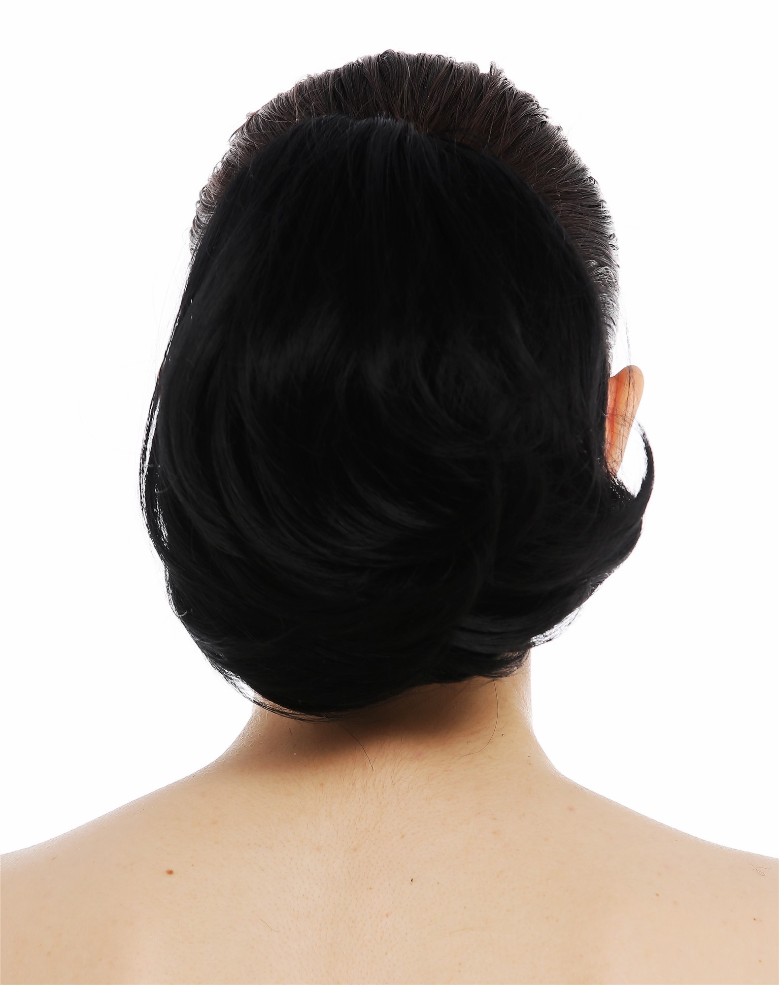 hochwertiger Pferdeschwanz Zopf kurz voluminös glatt geschwungen Schwarz TYP-440-1B, Ansicht 2, WIG ME UP: Ihr Perücken Online Shop glattes Zopf-Haarteil Samtschwarz 15 cm lang