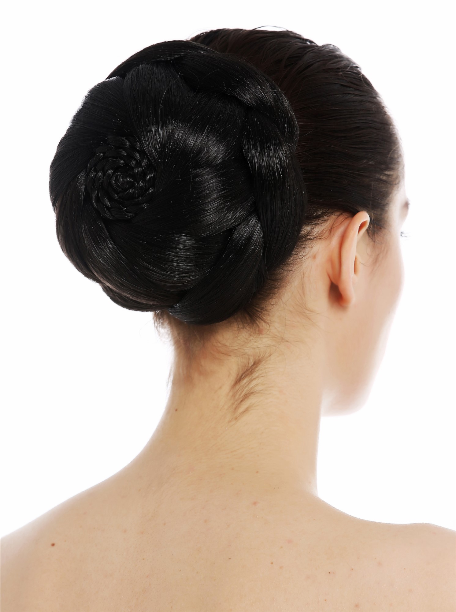 Dutt Haardutt Chignon traditionell geflochten groß Schwarzbraun TYP-1012-2, Vorderansicht, WIG ME UP: Ihr Perücken Online Shop geflochtener Dutt Haarteil Schwarzbraun