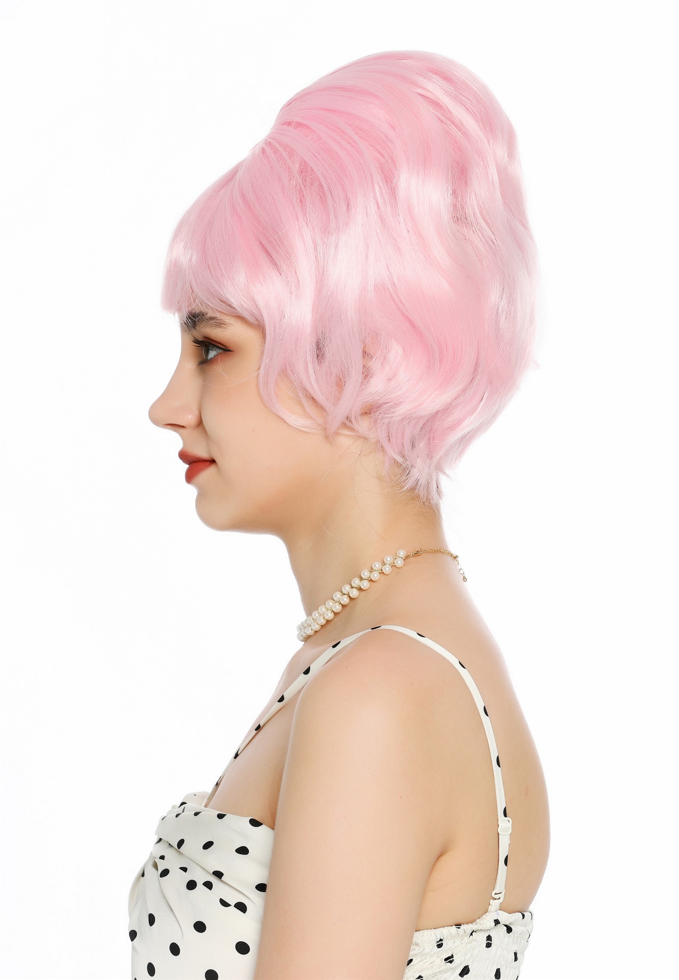 Perücke Damen Retro 50er 60er Beehive hochtoupiert kurz Pony Rosa Pink VK-65-lightpink