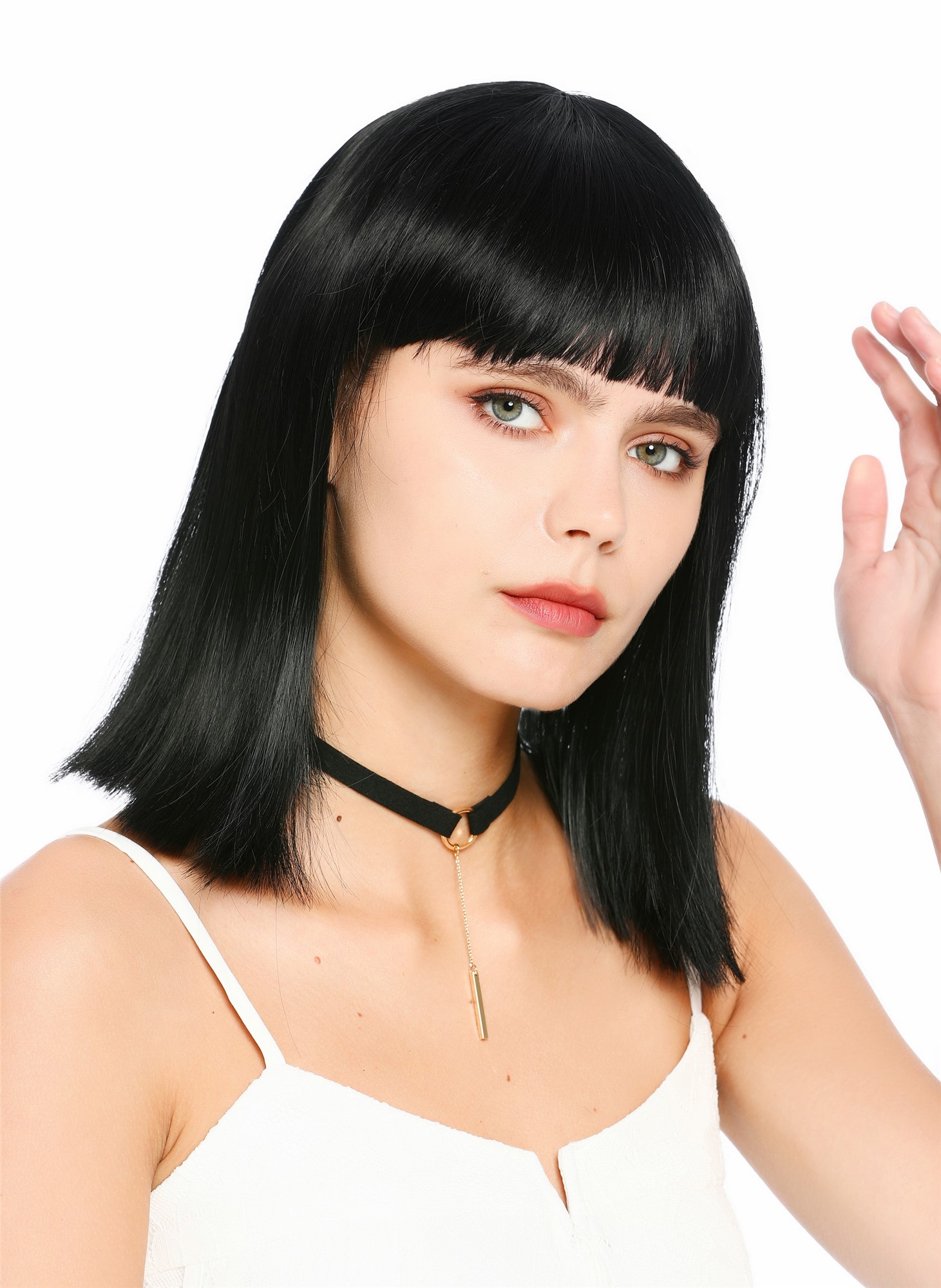 glatte Party-Perücke Tiefschwarz 35 cm lange Perücke für Damen