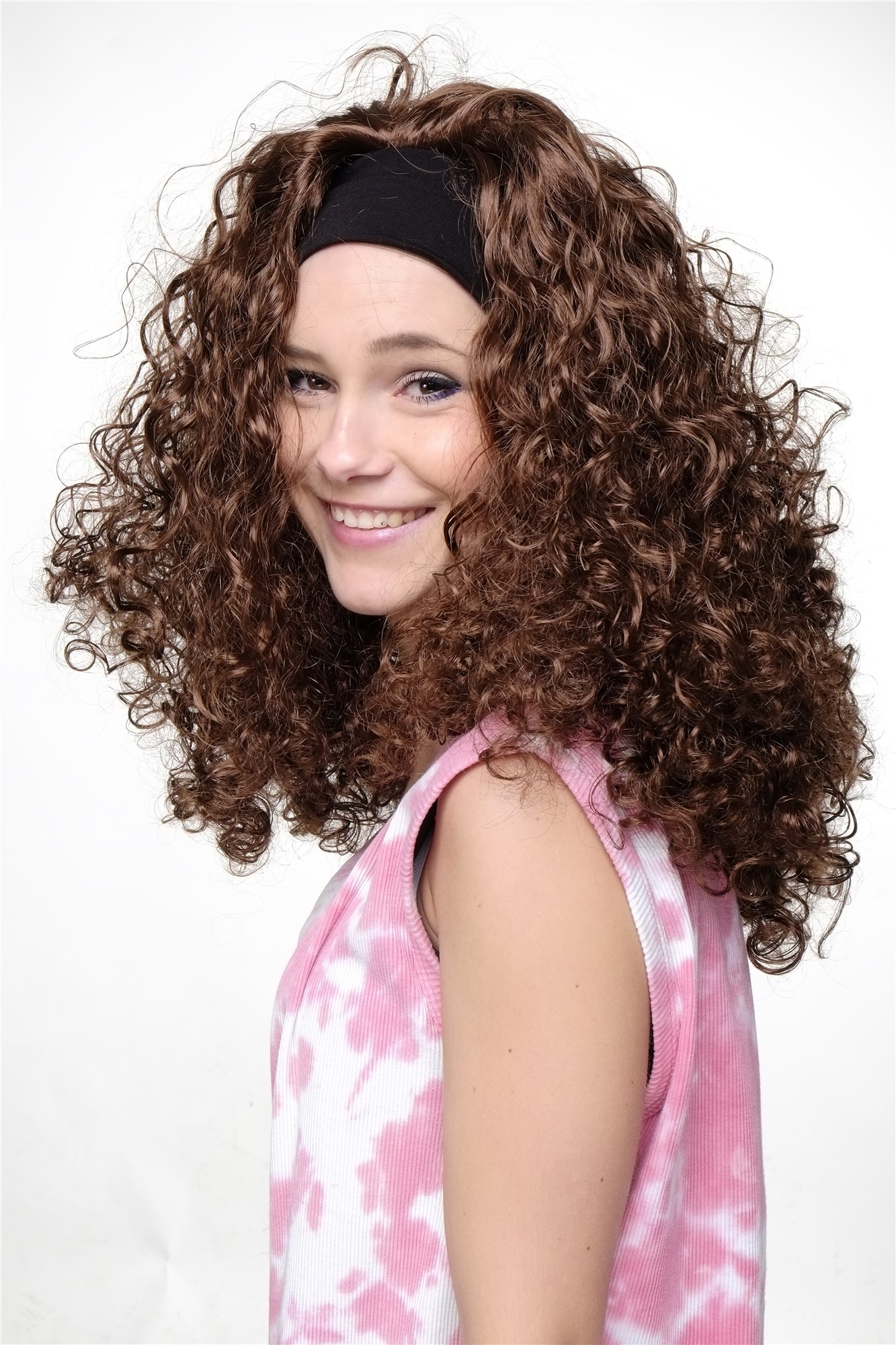 Party/Fancy Dress LATIN CARIBBEAN Vamp Lady WIG with headband (fixed to wig) BROWN CURLY curls, view 4, WIG ME UP: Your Perücken Online Shop Party Wig, Ladies, Brown, curled, long