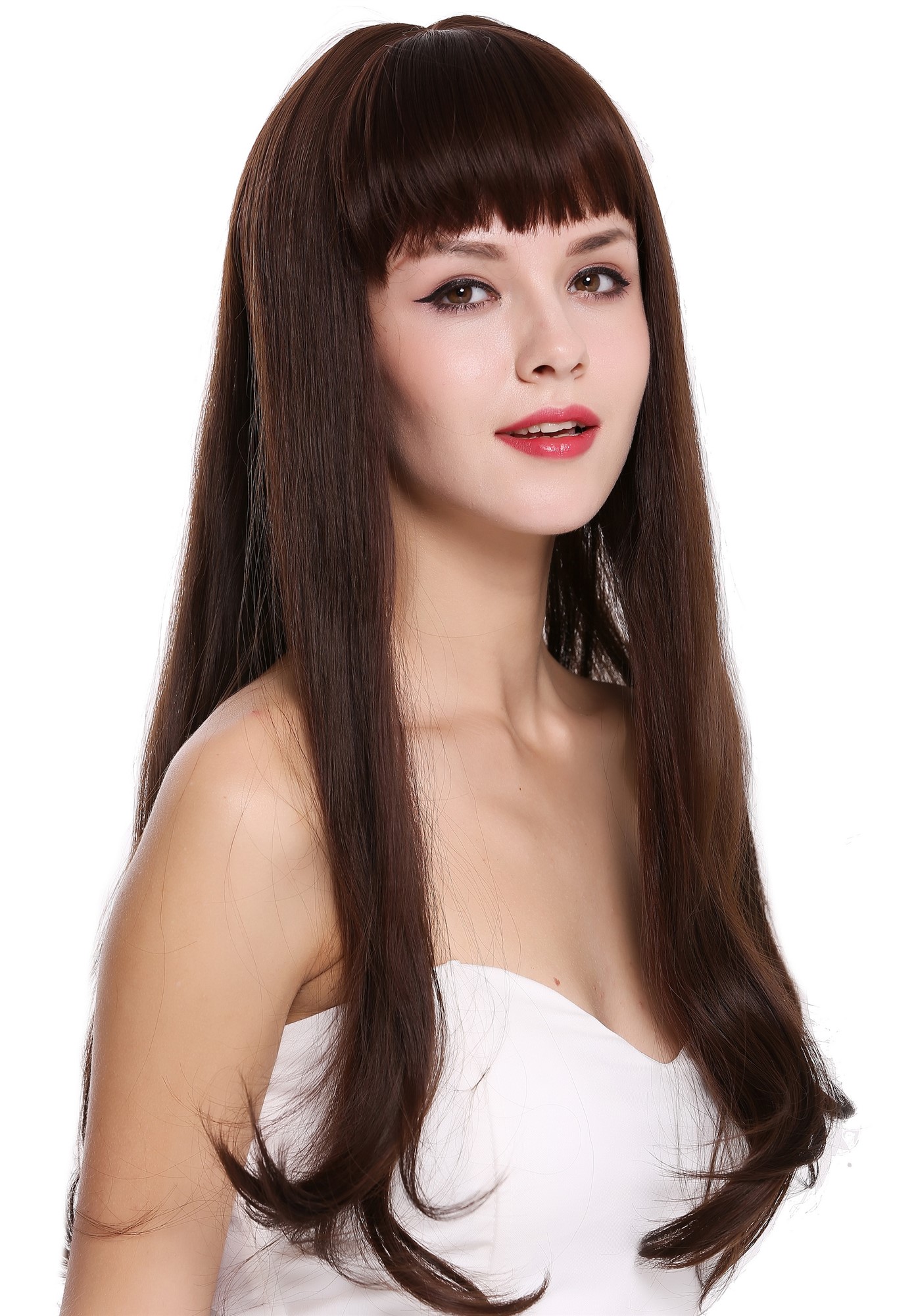 Women's wig lady very long sleek fringe mahogany brown mix C8135, view 2, WIG ME UP: Your Perücken Online Shop Quality Wigs, Ladies, ash brown-mahogany brown mix, straight, long