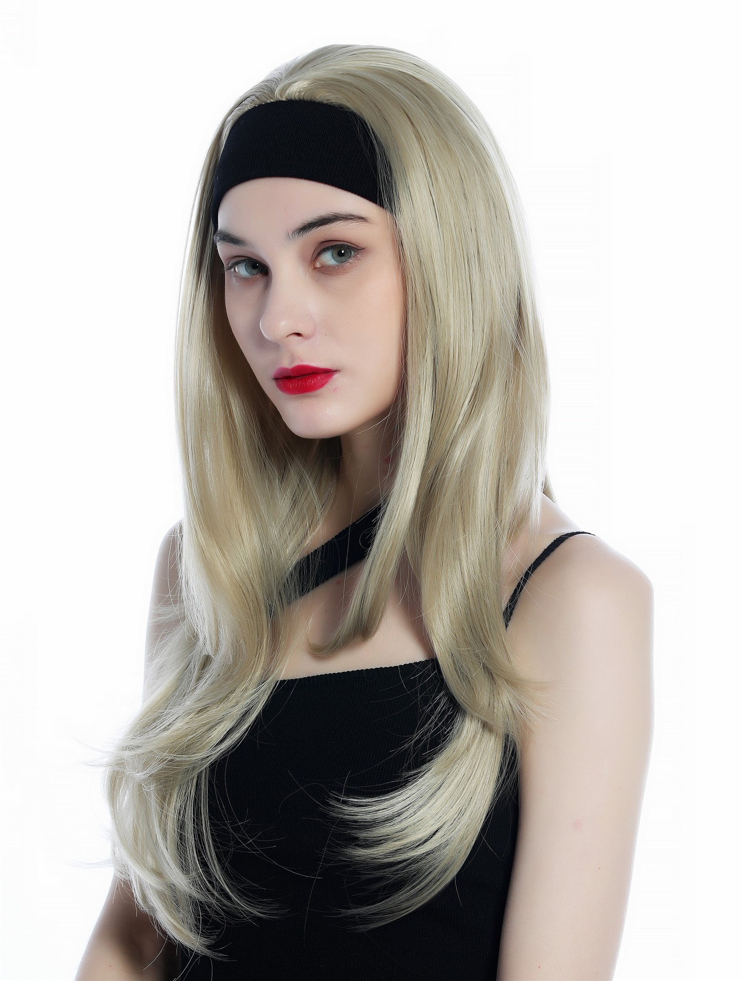 hochwertige Qualitätsperücken, Perücke Halbperücke Stirnband lang glatt blond Mittel-Aschblond H9306-24, Ansicht 4, WIG ME UP: Ihr Perücken Online Shop glatte Tressen-Perücke mit Stirnband Aschblond lange Haare für Damen