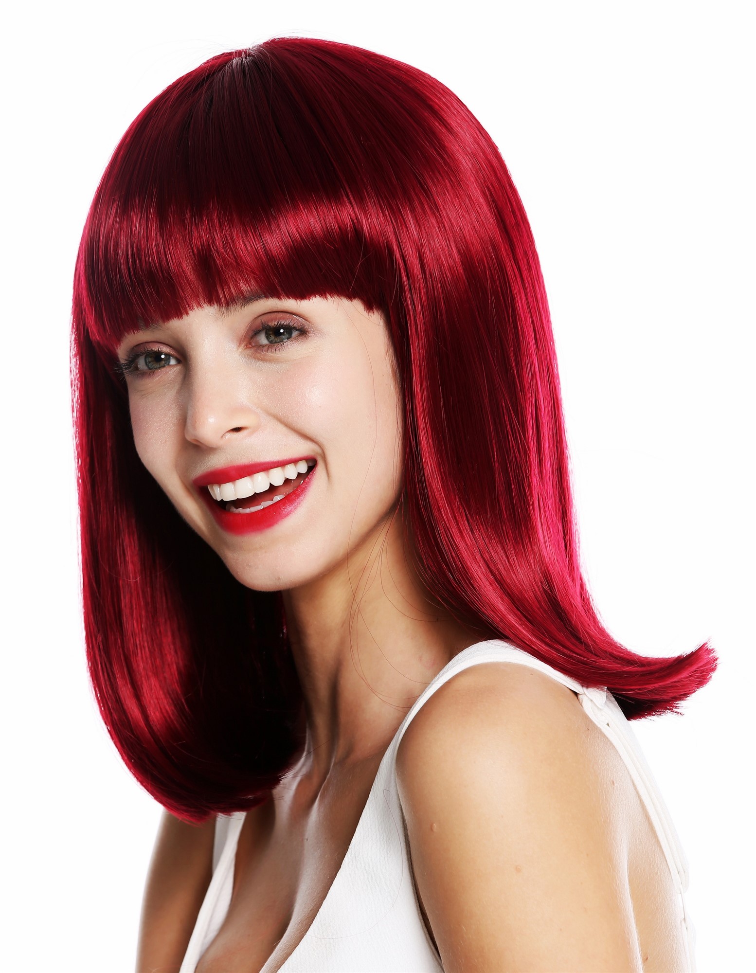 Women's wig shoulder length Longbob sleek fringe bangs Bordeaux red VK-39, view 3, WIG ME UP: Your Perücken Online Shop Quality Wigs, Ladies, eggplant red, straight, shoulder-length
