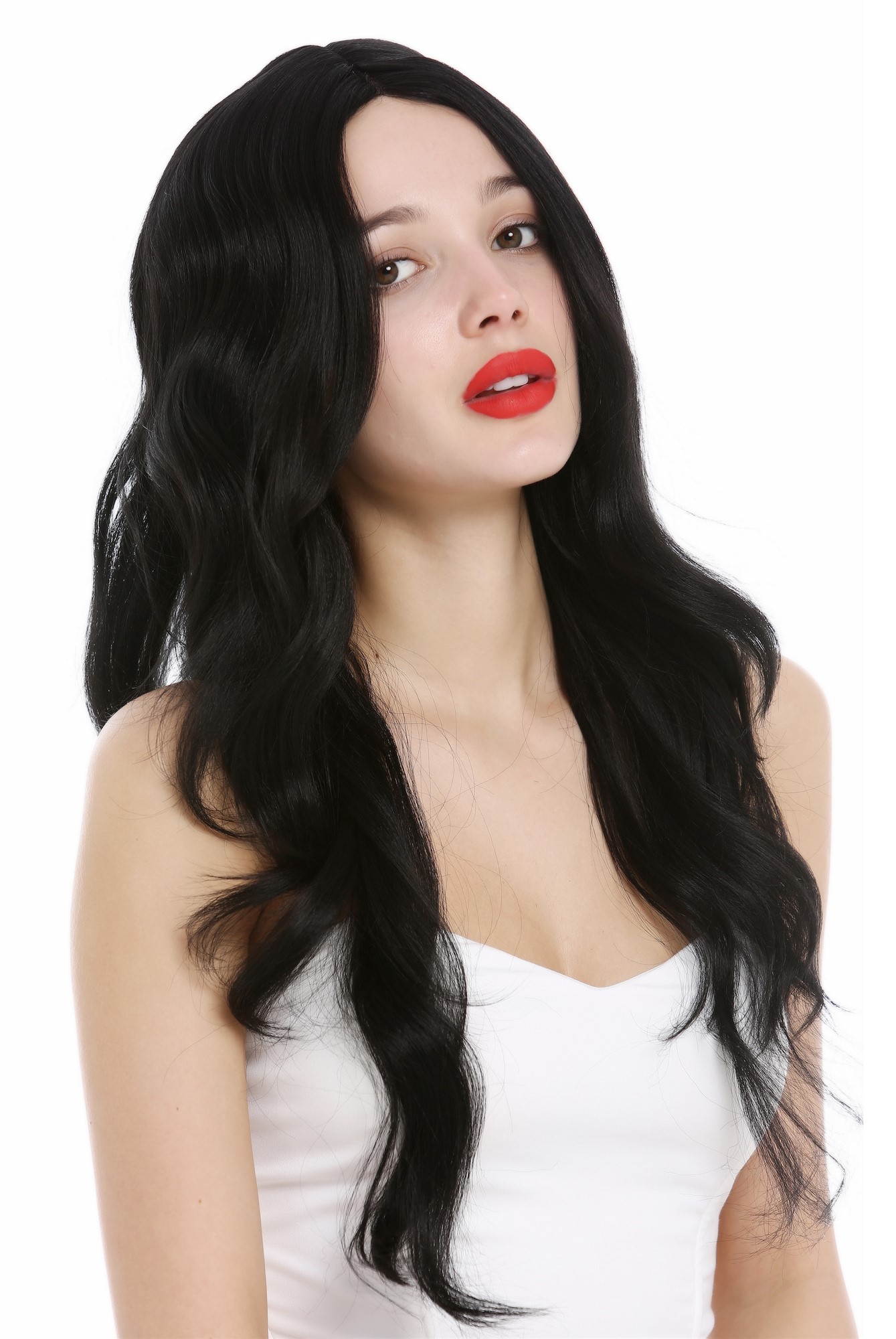 hochwertige Qualitätsperücken, Perücke lang Teil-Monofilament Scheitel wellig Schwarz RGF-5905LD-1B, Ansicht 7, WIG ME UP: Ihr Perücken Online Shop wellige Tressen-Perücke mit Front-Lace Samtschwarz lange Haare für Damen