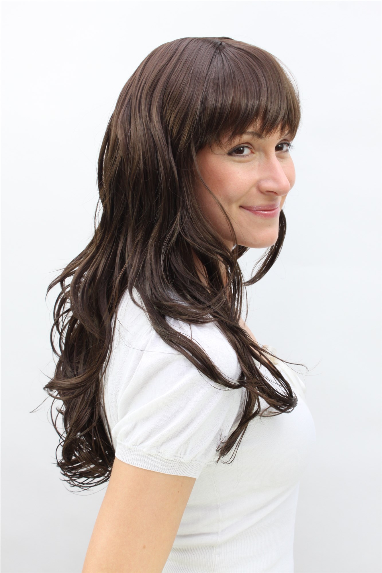 Lady women wig long cute fringe straight wavy tips brown 3222, view 4, WIG ME UP: Your Perücken Online Shop Quality Wigs, Ladies, Brown, wavy, long