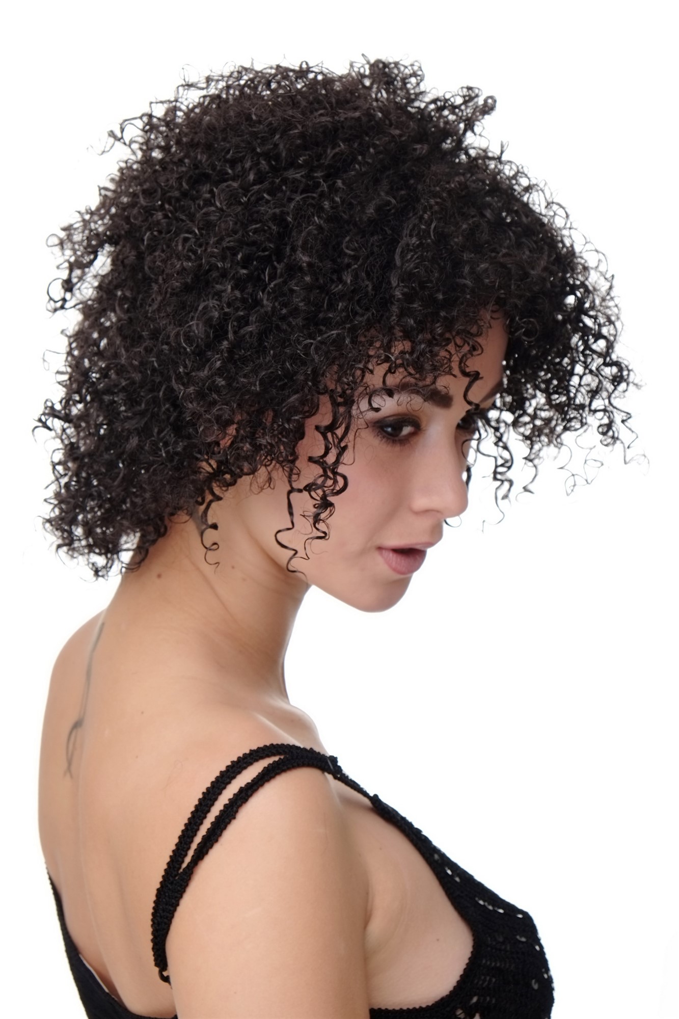 hochwertige Qualitätsperücken, Damenperücke Afro Kraus Gelockt Dunkelbraun Modell: SALAM-C, Ansicht 3, WIG ME UP: Ihr Perücken Online Shop lockige Tressen-Perücke Braun kurze Haare für Damen